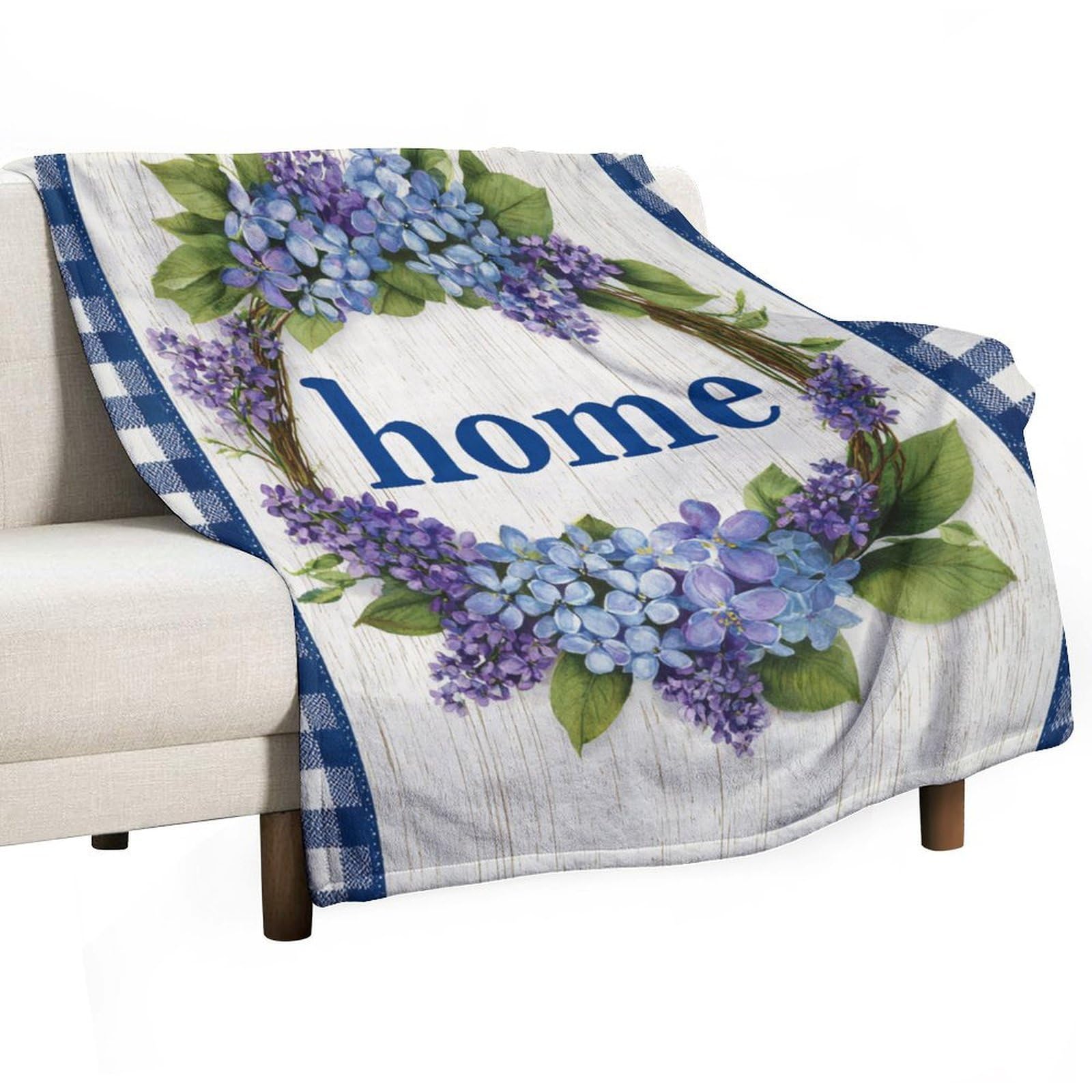 Jubonexis Floral Wreath of Periwinkle Purple Blossoms Anti Pilling Throw Blankets Cozy Durable Blanket for Bedroom Living Rooms Couch Sofa Bed 130x150cm(50x60in)