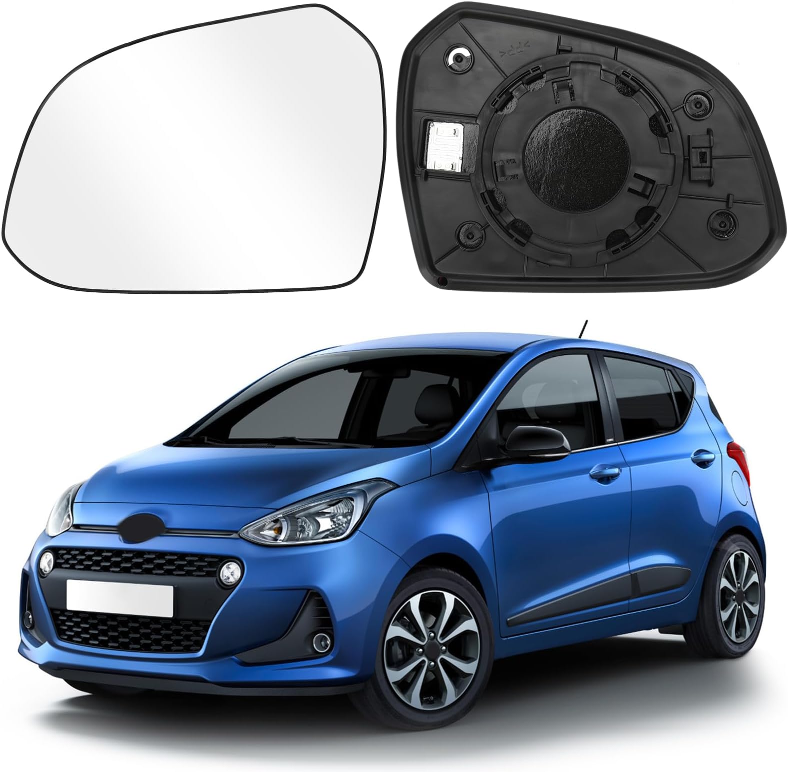 Mirror Glass Replacement for Hyundai i10 2013-2019, Exterior Mirror Glass Aspherical Adjustable (Left)