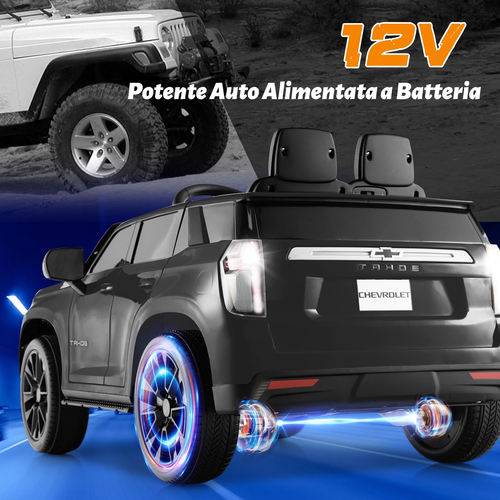 COSTWAY 12V Macchina Elettrica per Bambini Chevrolet, SUV Elettrica con Telecomando Luci Luminose e Musica, 3-3,5 km/h, Ideale per Bambini di 3-6 Anni (Nero)