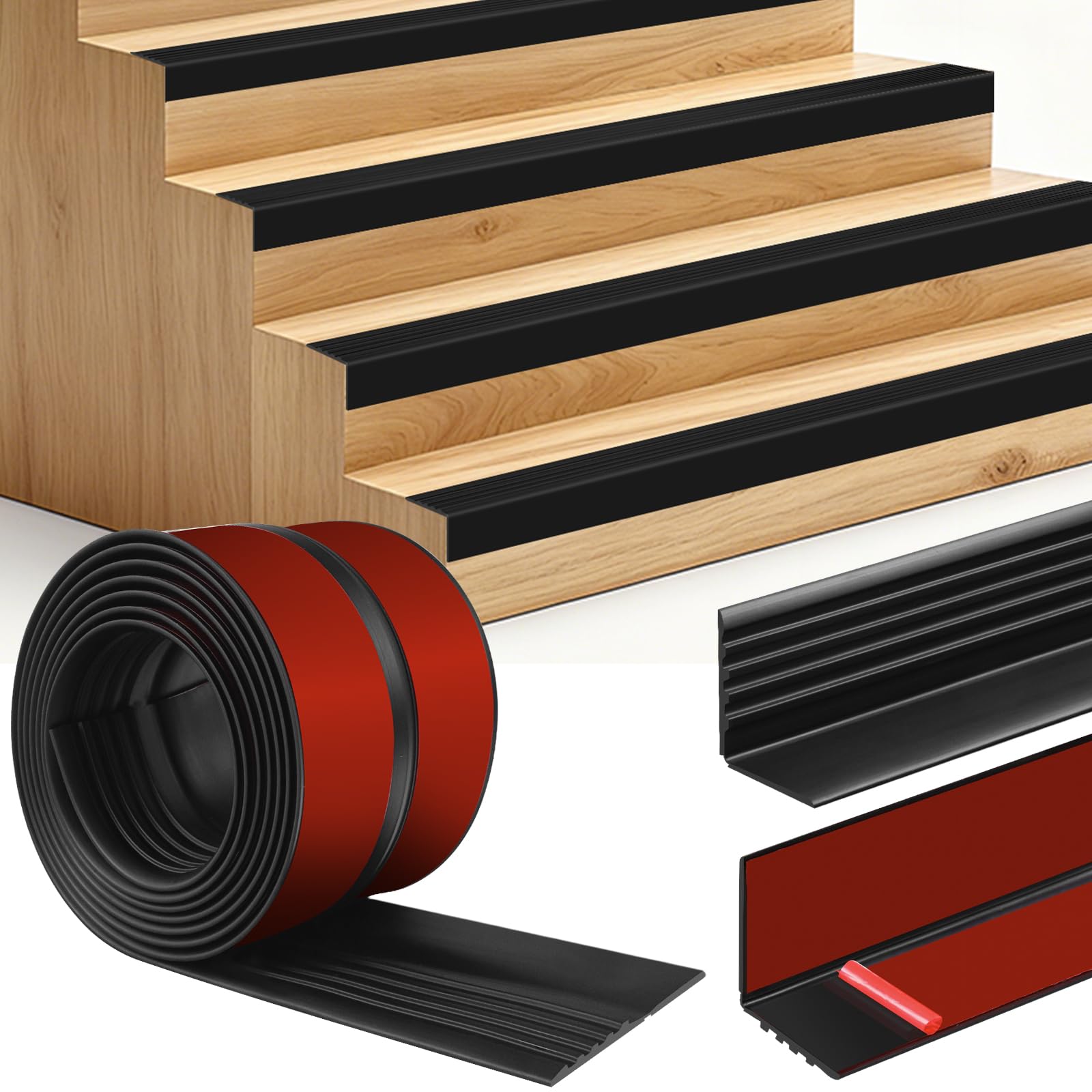 Stair Nosing Edge Trim Peel and Stick Stair Treads Vinyl Flexible Trim for Staircase Step Edge Protector (3m, 100×40mm, Black)
