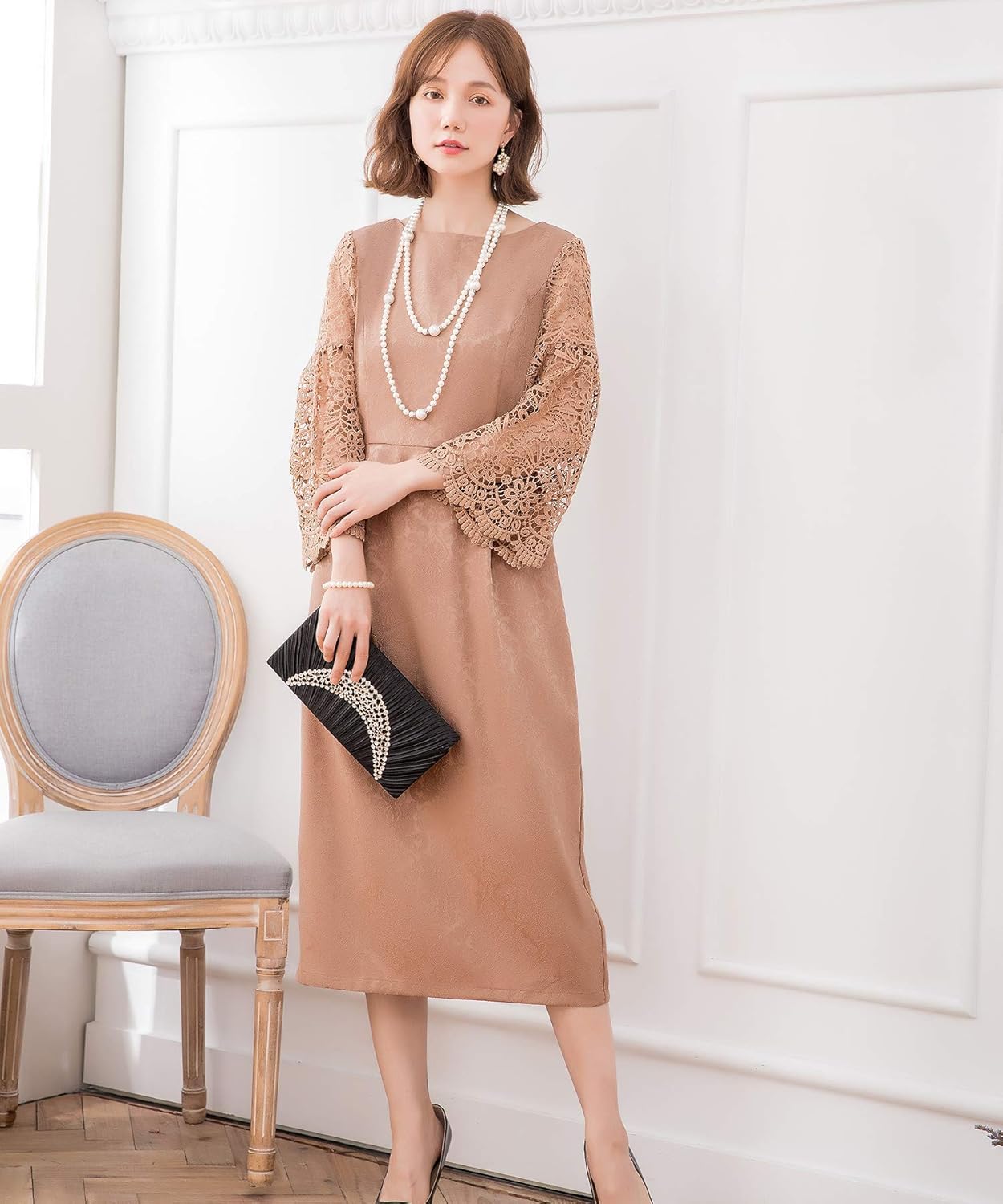 [AYUWEVN] パーティードレス ワンピース 結婚式 二次会 卒業式 卒園式 フォーマル ダマスク ワンピース ドレス スーツ