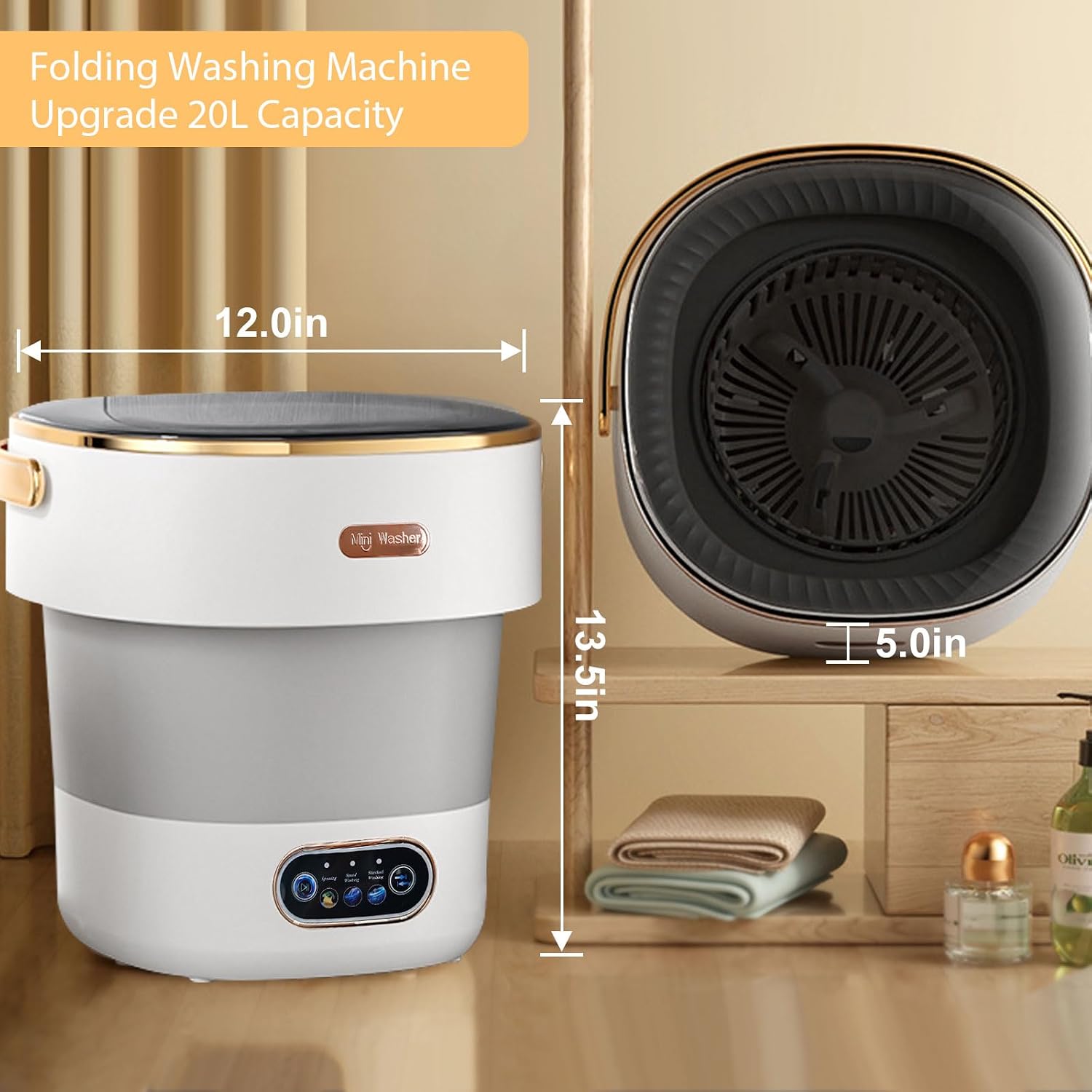 Portable Washing Machine,Mini Washer 20L Upgraded With Spin Basket,Small Clothes Folding Washing Machine Of Underwear, Baby And Small Clothes,Suitable For Home Apartments Dormitories, Hotels Ash Gray