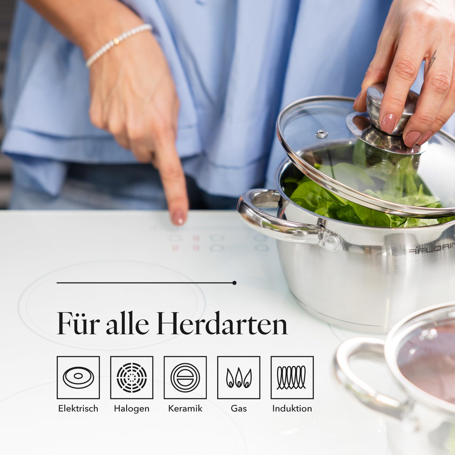 FLORINA Kochtopf Set OLIVER | 4-teilig | Edelstahl 18/0 | Glasdeckel gehärtet | Für Induktion, Gas, Elektro, Ceran | Spülmaschinenfest | Hochwertiges Topfset für jede Küche