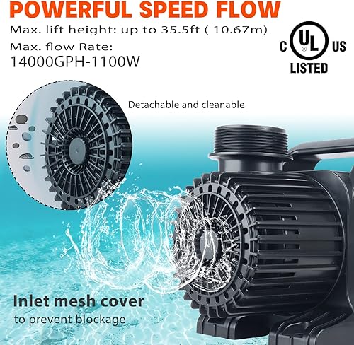 Miniatura 2 de WaterRebirth Bomba sumergible para estanque de agua PS- de alto flujo (14000 GPH, listado UL) - Bomba de fuente de acuario de agua, acuario,