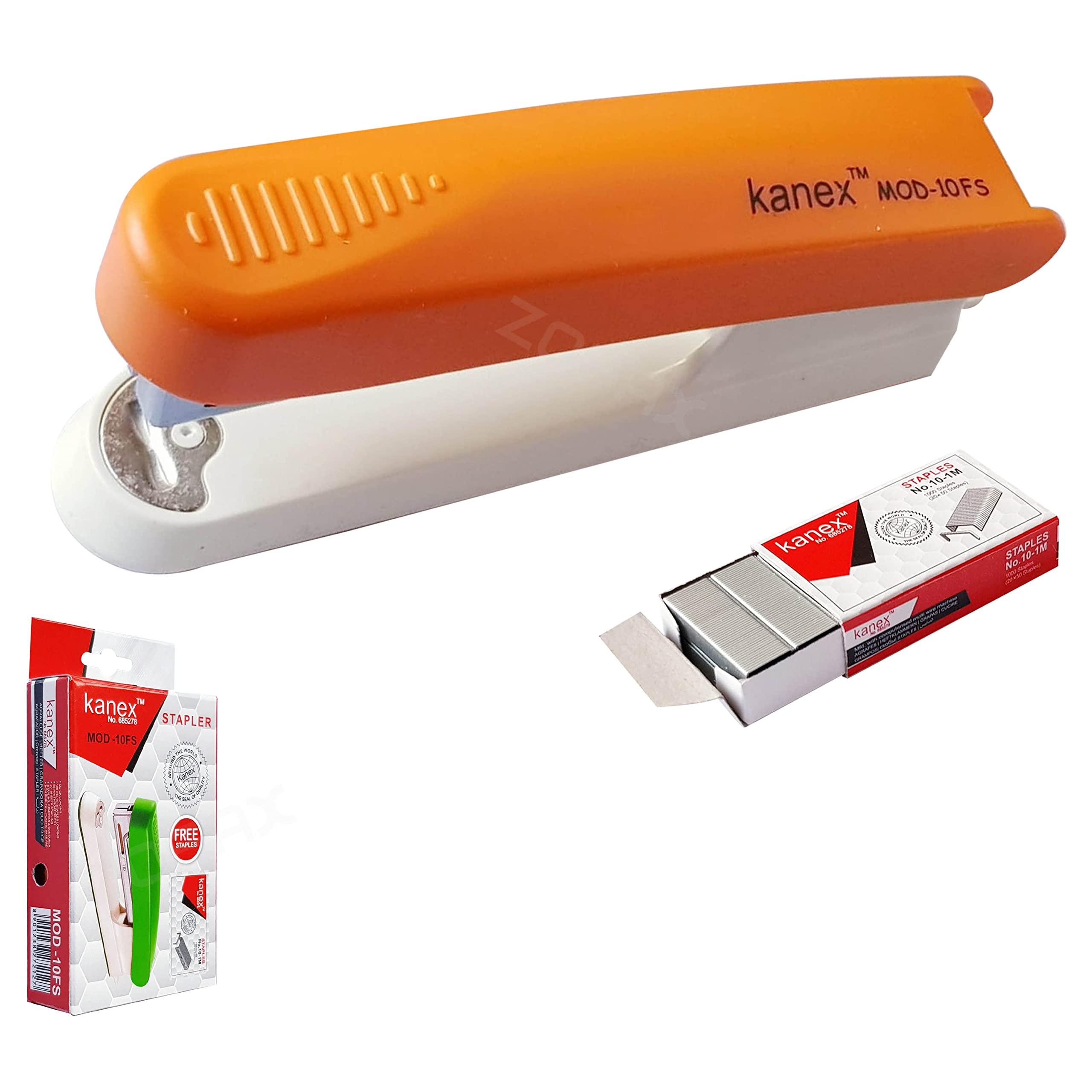 ZMOD10FS Desktop Stapler with Staple Remover, Orange Body + 1000 Staples, 20 Sheets Stapling, Reload Indicator, No - 10 Staples, iZOFAX Black Ball Pen