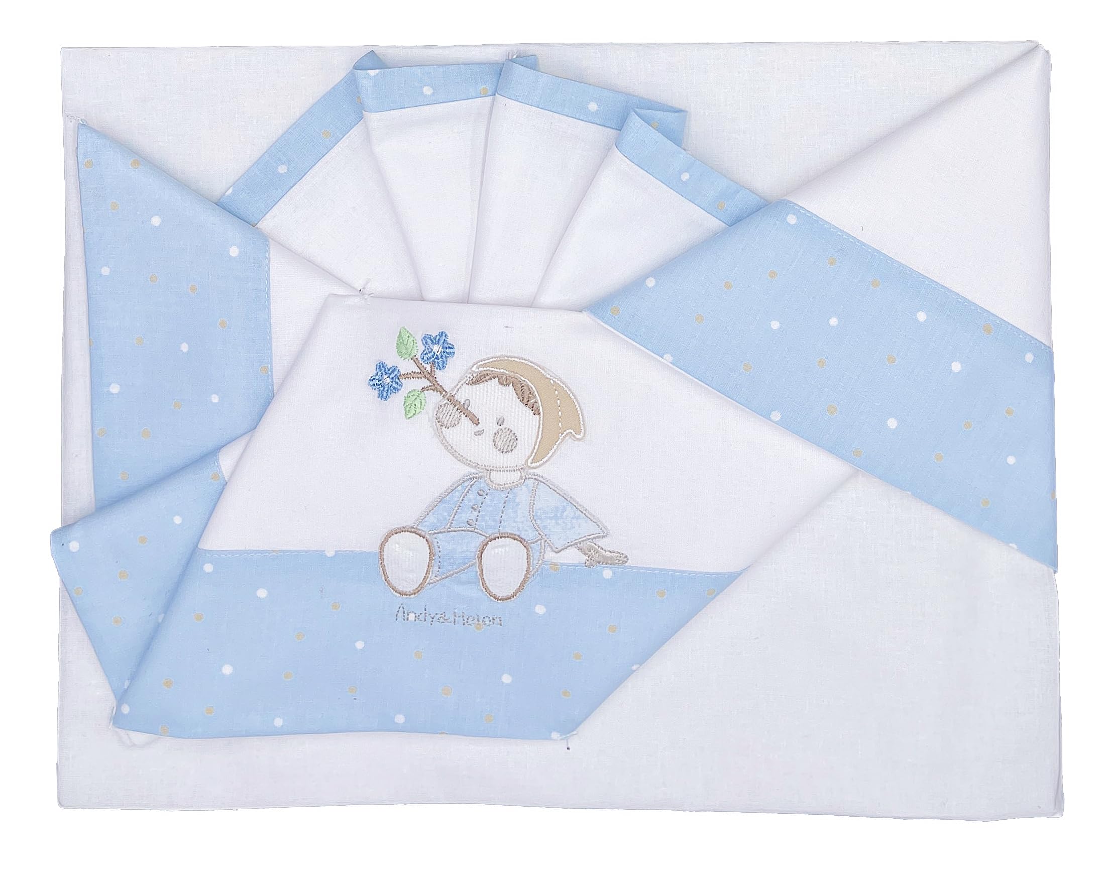 Andy&Helen Complete 3 Piece Embroidered Cot Sheet + Elastic Bottom Sheet and Pillow Case Fits Maxi Cribs, Next to Me, Side Bed