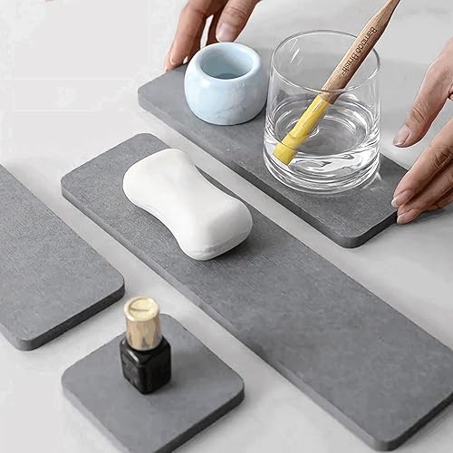 Miniatura 4 de Juego de 5 posavasos de diatomita absorbentes de agua, soporte para jabón de tierra de diatomeas, bandeja de piedra absorbente de agua para jabones,