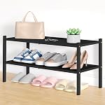 Smiry Bamboo Long Shoe Rack, 2 Tier Shoe Organizer for Entryway & Closet, Stackable Free Standing Storage Shelf for Shoes, Bags & Plants, White