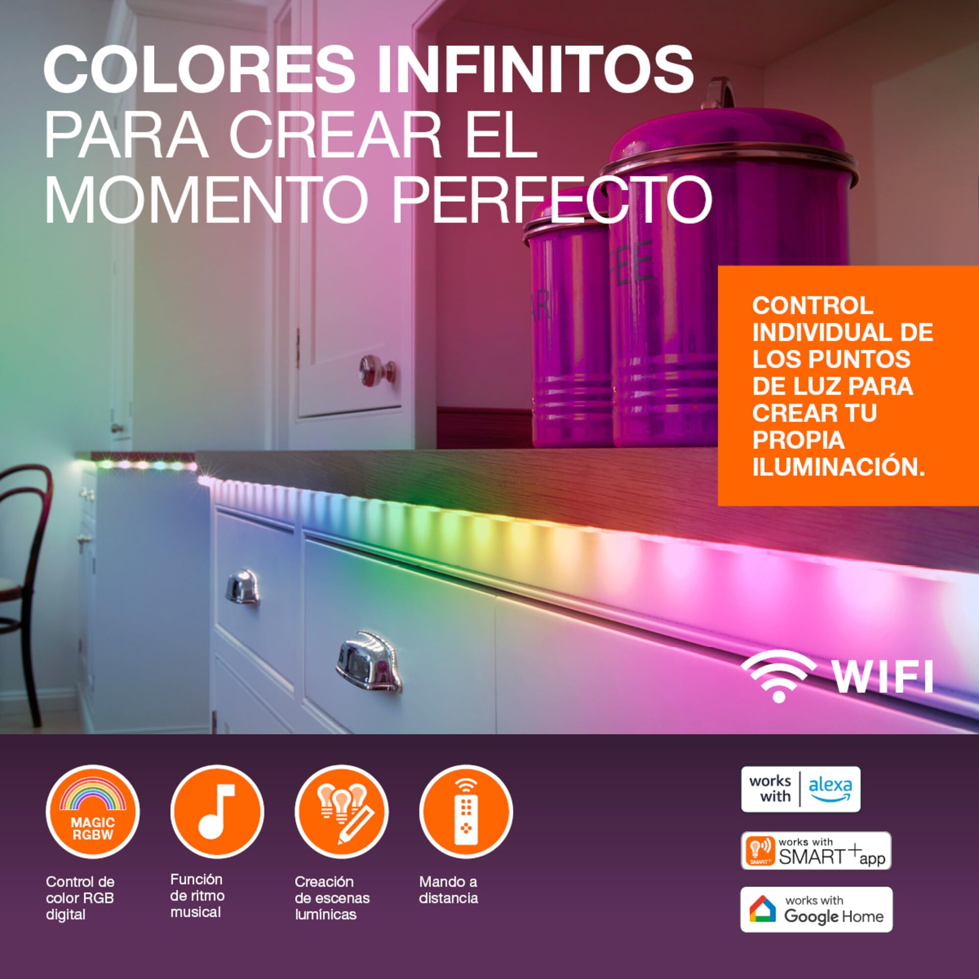 OSRAM Tira LED SMART+ WiFi FLEX 3M, blanca, 15W, 350lm | Smart+ Wifi Flex Magic RGB, Ambient Mood Light, Blanco, 30000 h, Paquete de 1