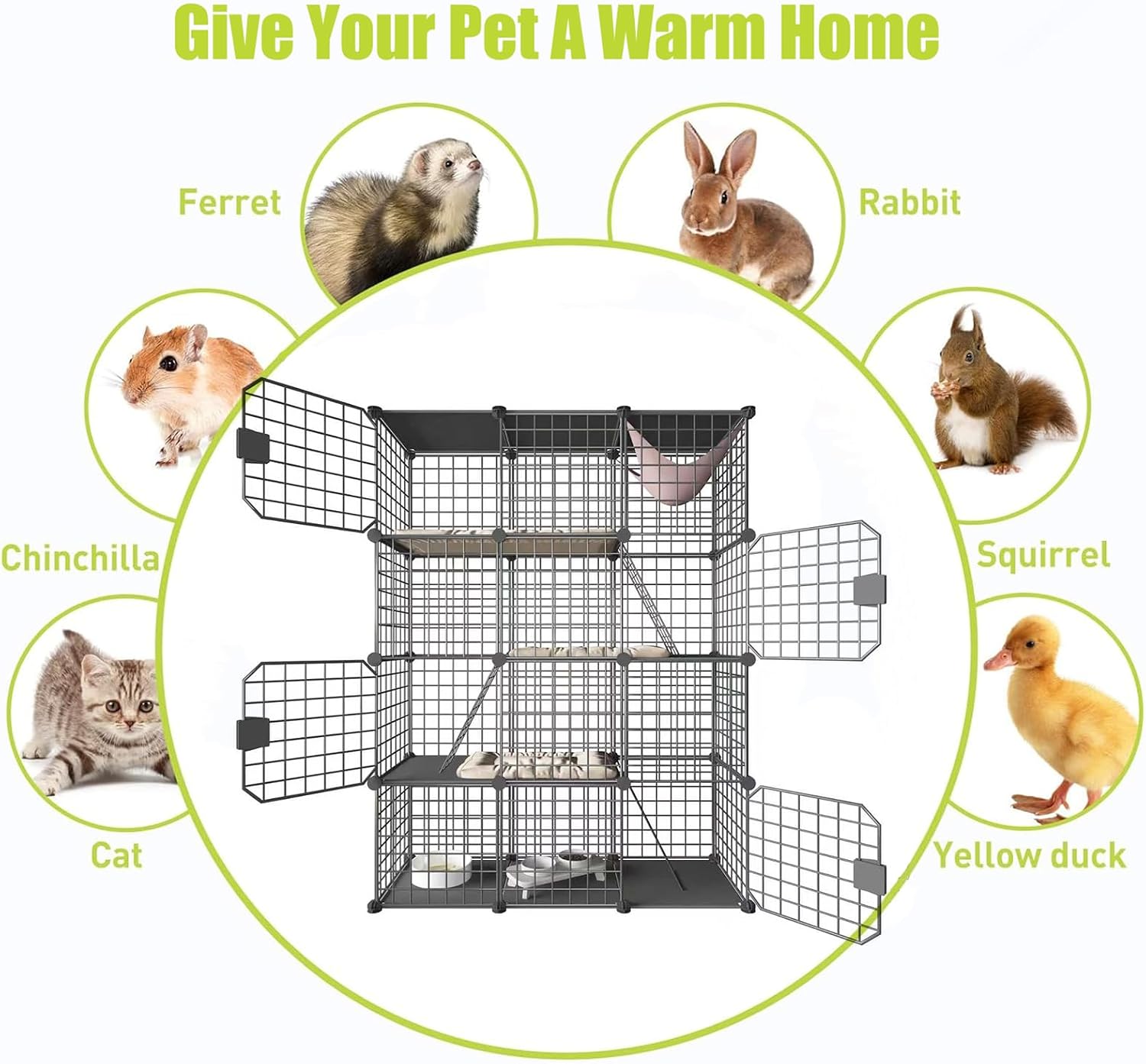 Large Cat Cage Enclosure Indoor DIY Cat Playpen Pet Home Small Animal House Detachable Metal Wire Kennels Crate Large Exercise Place Ideal for 1-4 Cat (Black, 41.3" Lx14 Wx55 H, 1)