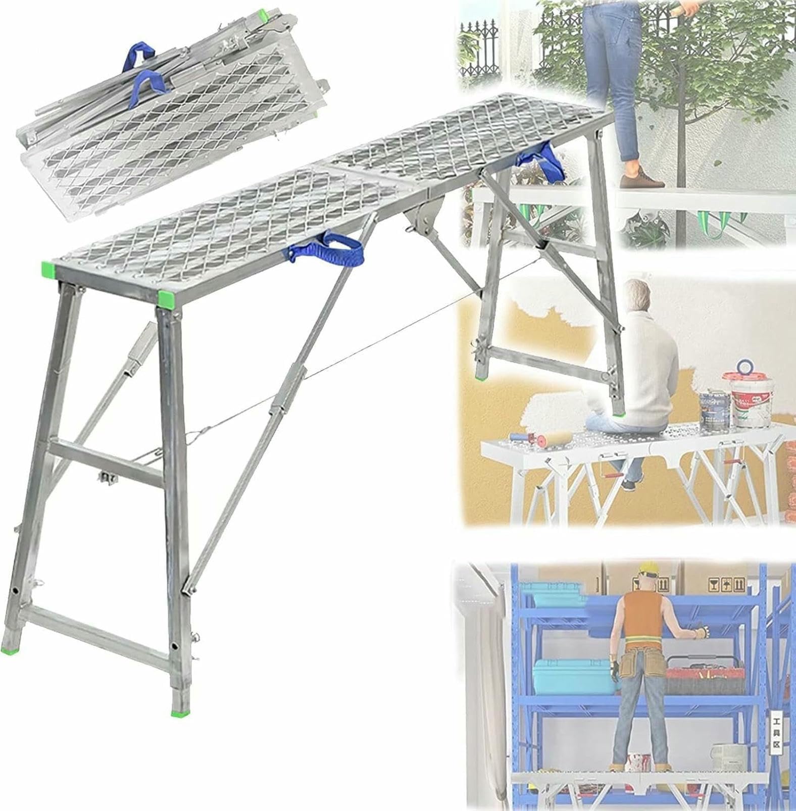 Échafaudage pliant portable de 160 cm à hauteur réglable pour l'entretien extérieur