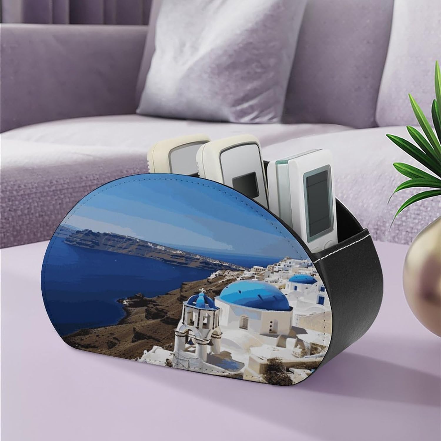 Santorini Greek Island Sea View PU Leather Remote Control Holder image 5