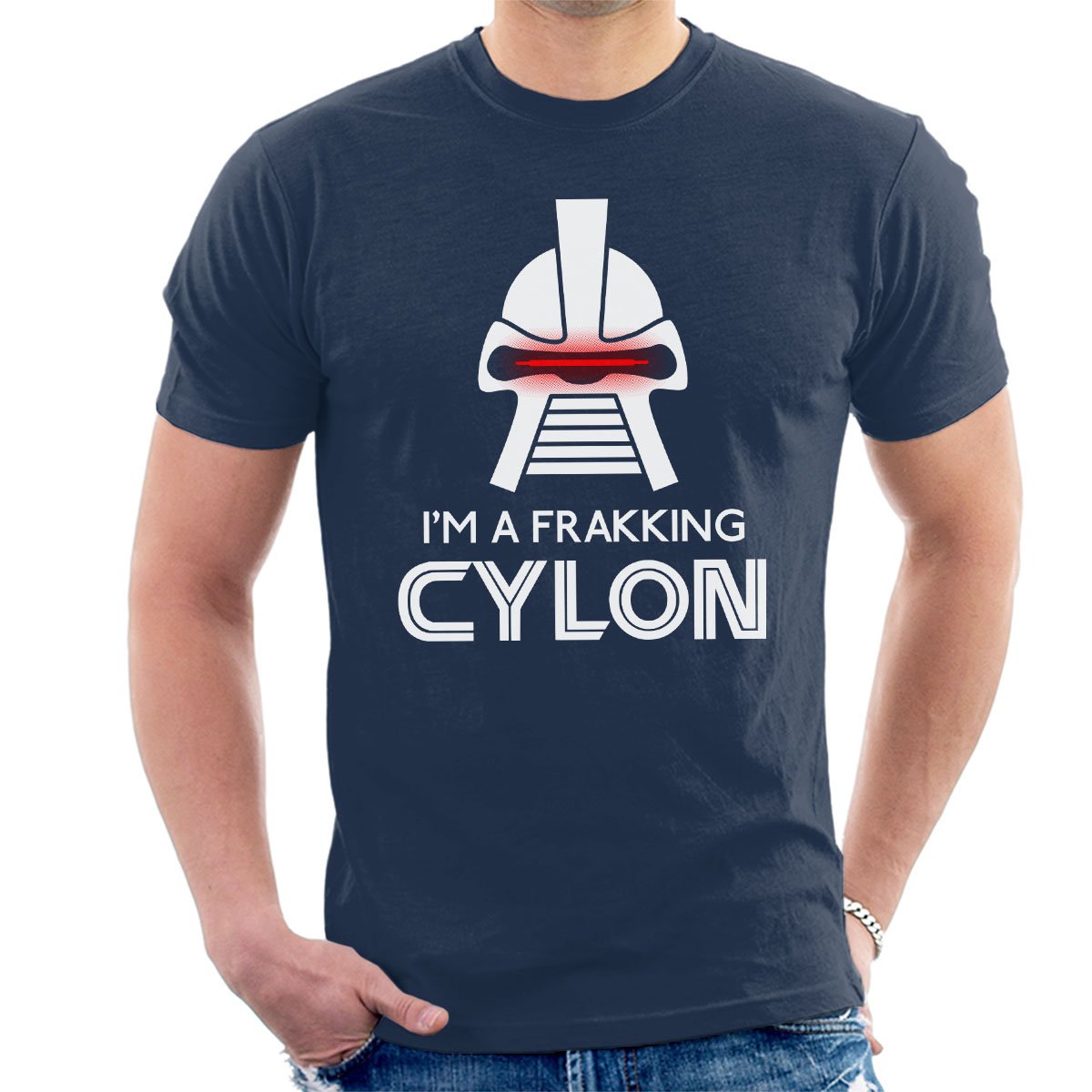Cloud City 7 Men's Navy Blue Frakking Cylon Battlestar Galactica T-Shirt