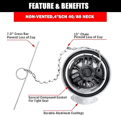 Miniatura 2 de Tapa de combustible diesel sin bloqueo,Tamaño nominal de 4", sin ventilación,Tapa de combustible de aluminio para Peterbilt