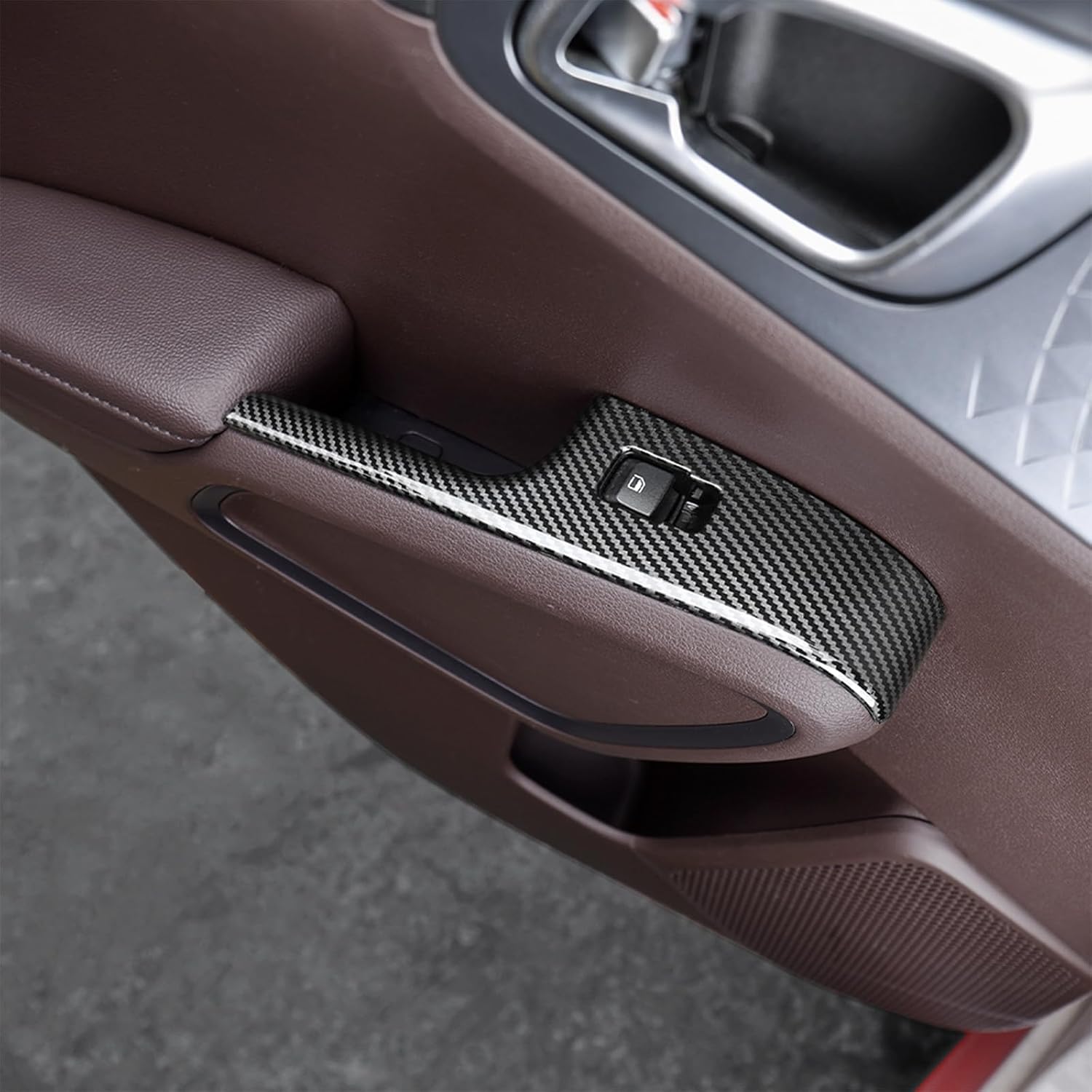 5P Side Door Lock Lift Control Button Frame Panel Protective Trim Sticker,Door Lock Glass Control Button Panel Cover, Compatible with Kia Soul 2020-2025 Accessories (Carbon Fiber Pattern)