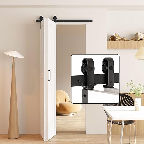 Kit de herrajes para puertas corredizas de granero de 36 pulgadas para 2 puertas, rodillo de montaje lateral resistente para un funcionamiento