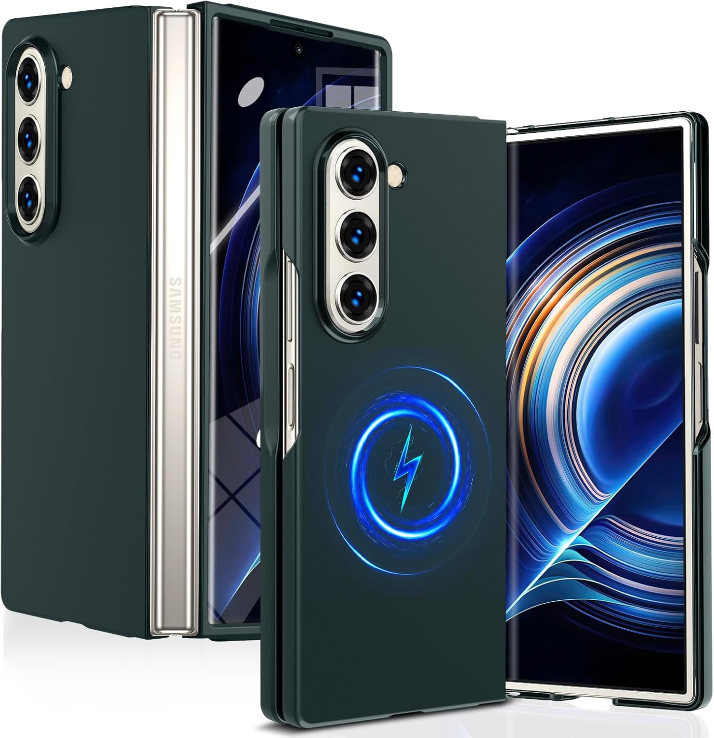 Case for Samsung Galaxy Z Fold7 - Built-in Magnetic Ring, Wireless Charging Ready, Thin PC Hard Shell with Shock-Absorbing Protection,[Dark Blue] MUS-CXPC-01-02