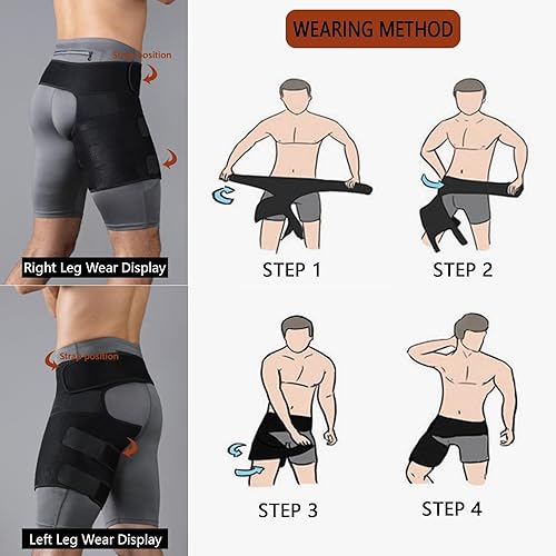 Miniatura 7 de Soporte de cadera para aliviar el dolor de ciática, manga de compresión ajustable para muslos para mujeres y hombres, envoltura de ingle, soporte de