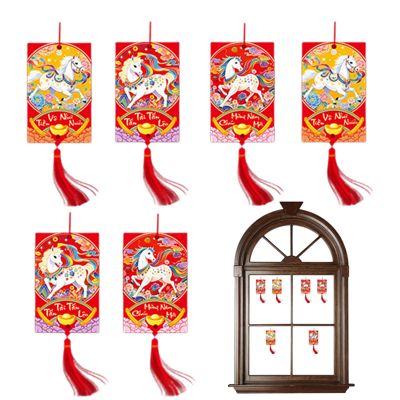 Chinese New Year Decorations,6-Piece 2026 Vietnamese Good Luck | Lunar Horse Year Paper Charm Decorations | for Holiday Home Doorway Tree Wall Door Potted Plants Party Office