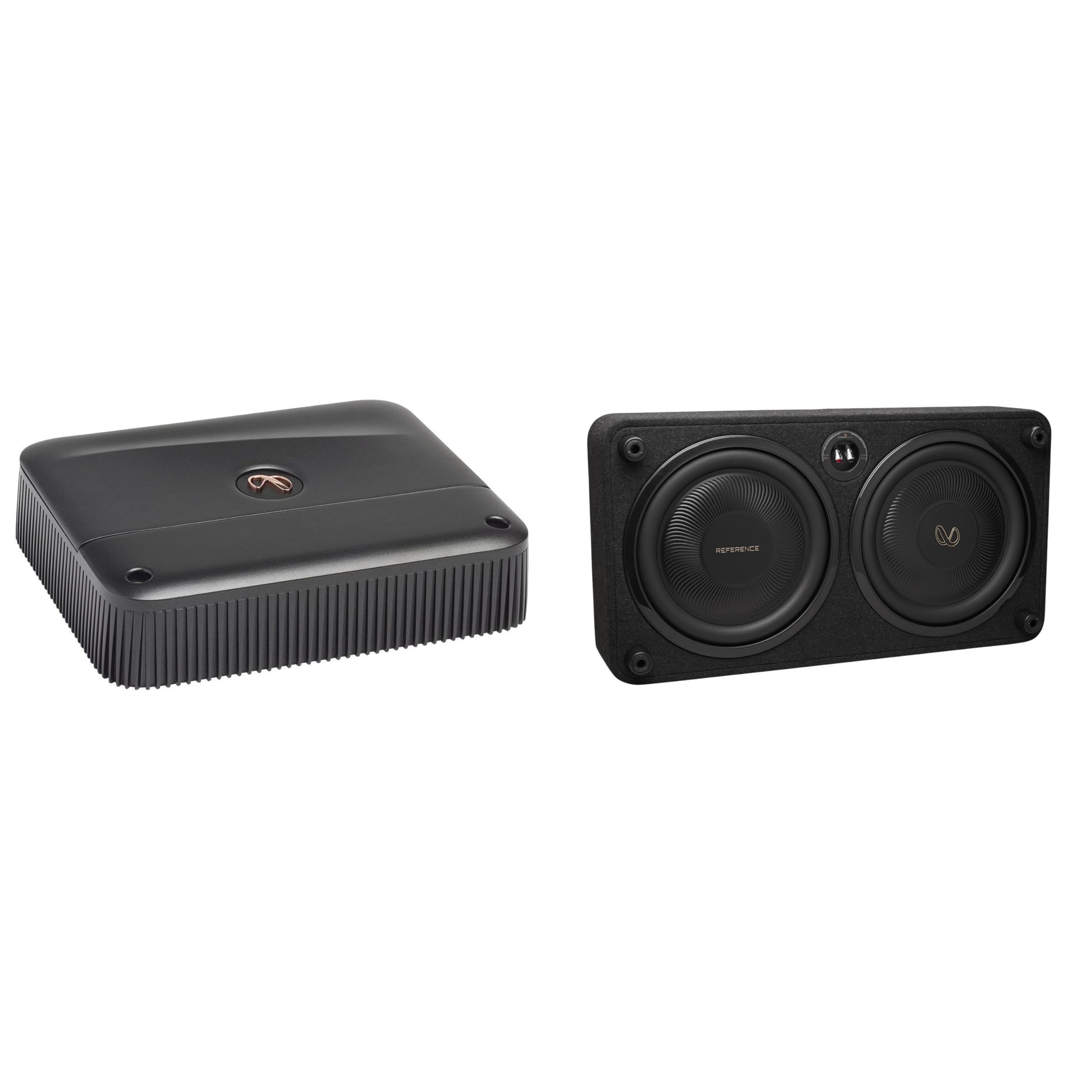 Infinity REFERENCE1200SSL Single 12” Thin Enclosure with Passive Radiator with Infinity Reference-6001A Mono, 600w X 1 Amplifier with Bass Knob