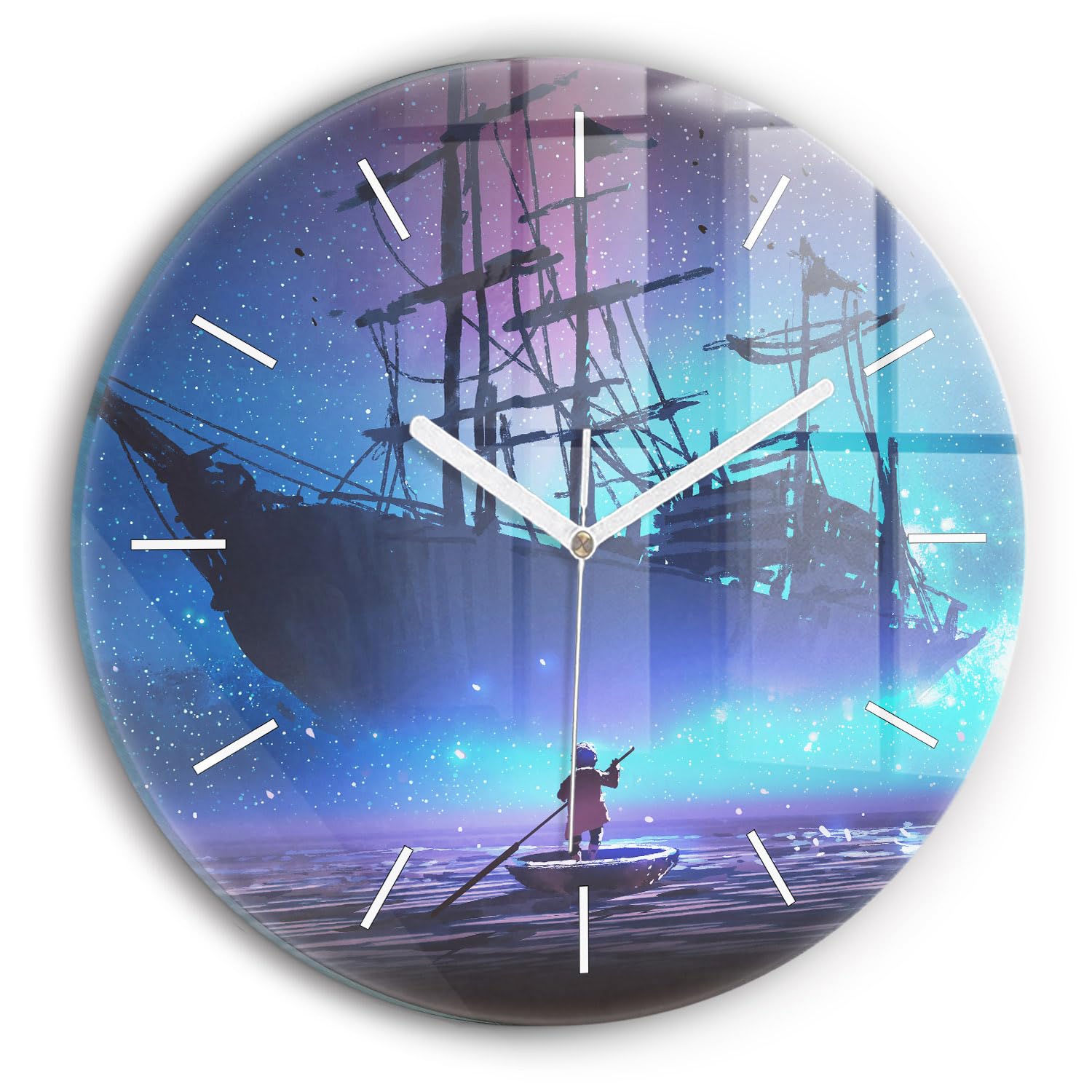 Horloge en Verre Wallfluent Moderne 30 cm Horlogerie Silencieuse Voilier
