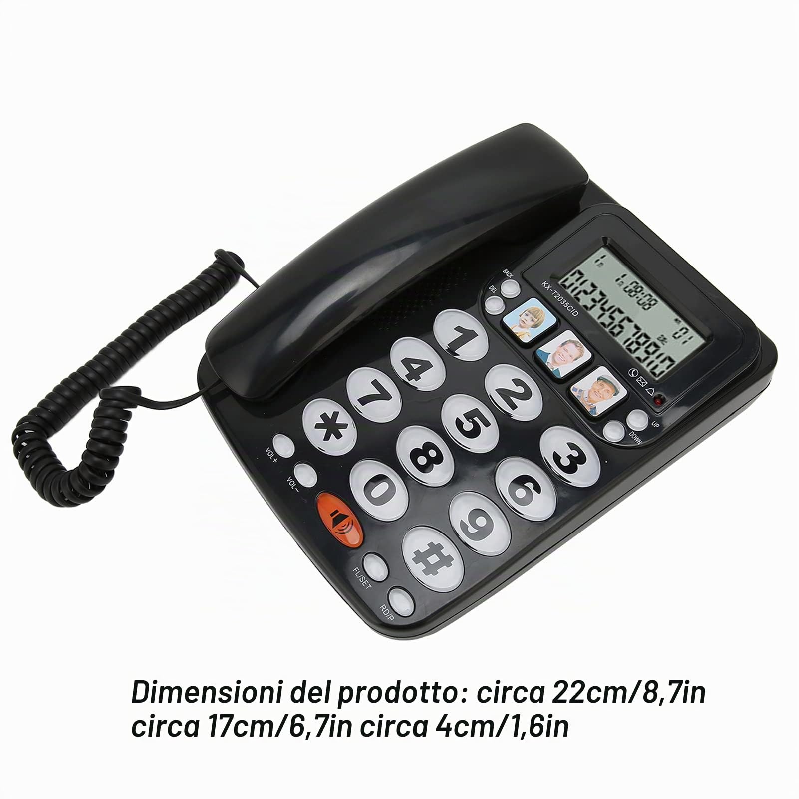 Telefono con Filo da Tavolo, Memorizzazione del Numero ID Chiamante Display LCD Tasti di Scelta Rapida Suoneria Regolabile, con Pulsante Indicatore Telefono Fisso, per Anziani Casa Hotel Ufficio(Nero)