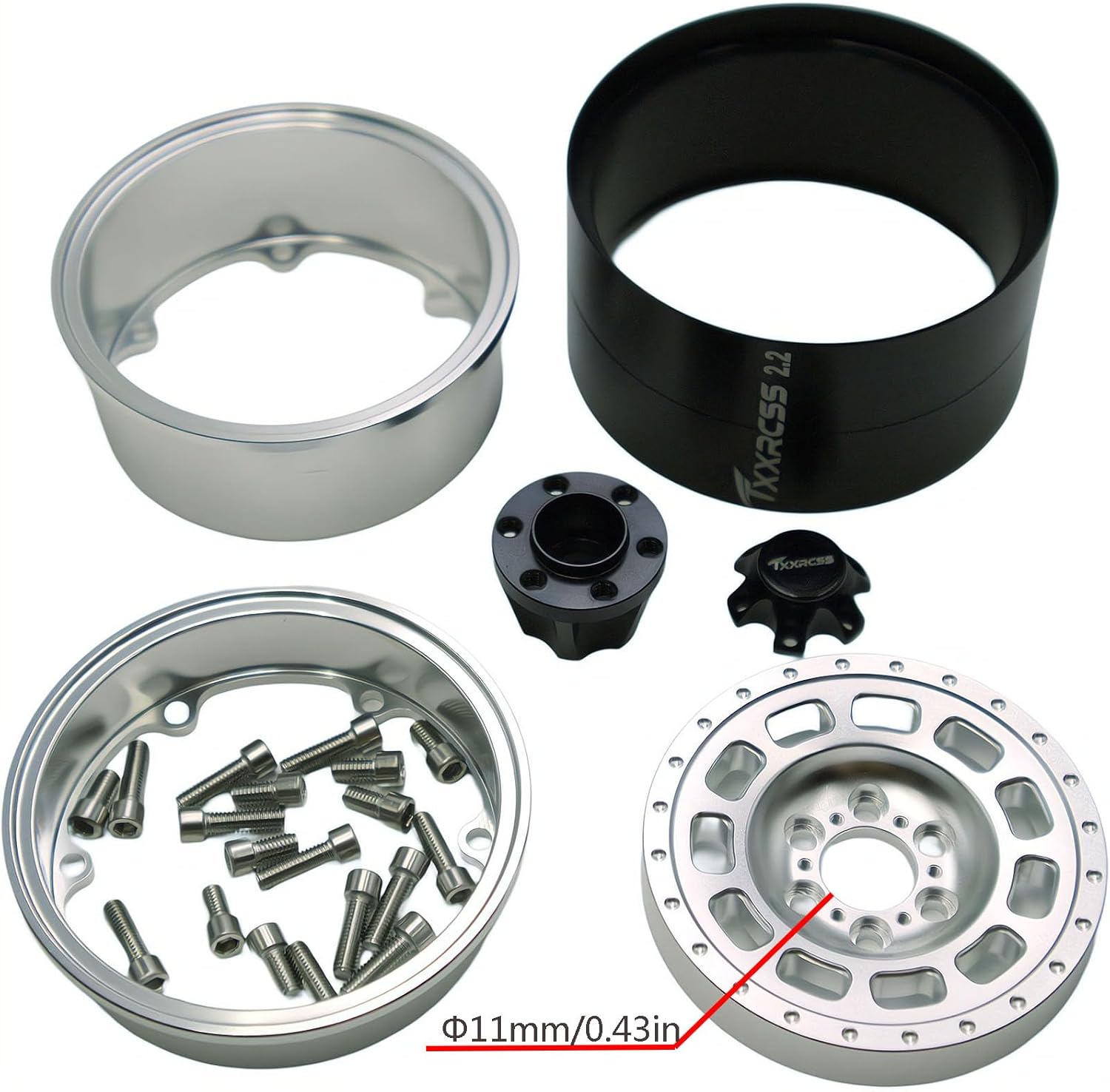 RC 2.2 Beadlock Wheels Adjustable 2 Offsets Rims Hub Aluminum Upgrades for 1/10 Crawle Car Wheel and Tires Remote Control SCX10 Trx4m(4PC) (Titanium Silver)