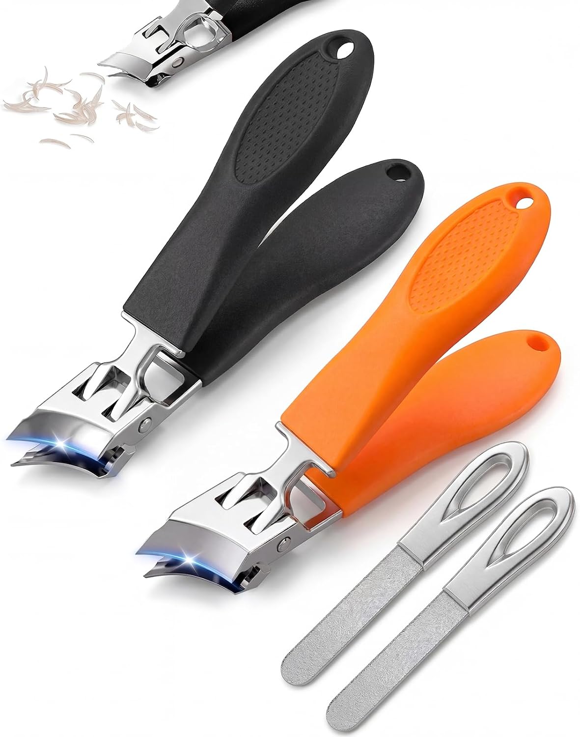 2 PCS Wide Jaw Opening Anti Splash Slanted Nail Clippers with Nail File, Curved Slanted Toenail Clipper for Thick Ingrown Nails