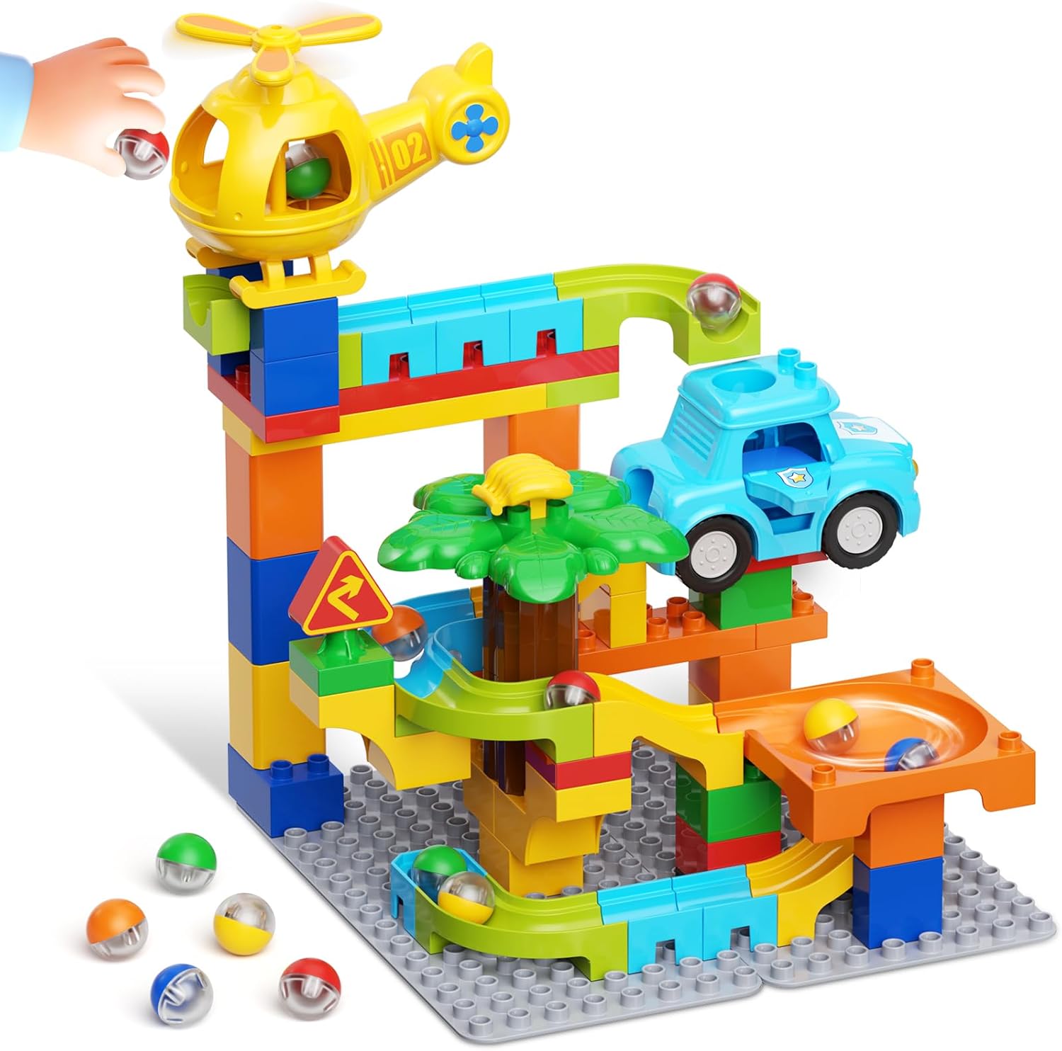 burgkidz Marble Runs for Kids 4-8, Educational Learning Marble Maze Toys Compatible with All Major Brands of Building Blocks STEM Toys for Kid Age 3 4 5 6 7 8+