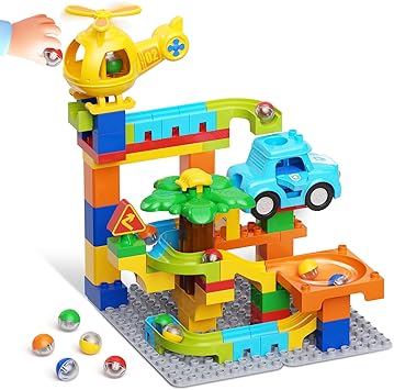 burgkidz Marble Runs for Kids 4-8, Educational Learning Marble Maze Toys Compatible with All Major Brands of Building Blocks STEM Toys for Kid Age 3 4 5 6 7 8+