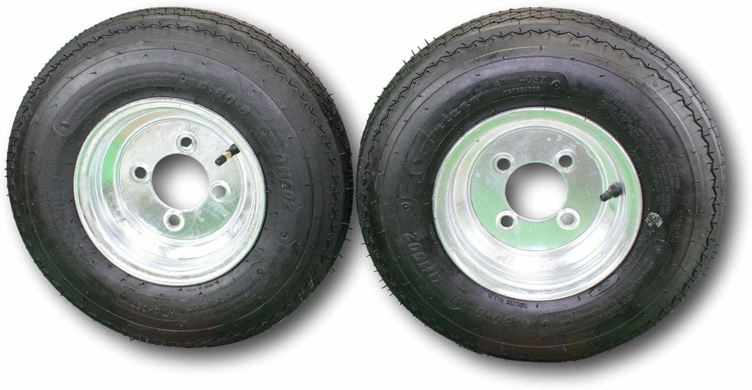Antego Tire and Wheel (Set of 2) 4.80-8 Tire and Wheel Assemblies, Galvanized 4 Lug Trailer Tires and Wheels, 6 Ply, Load Range C