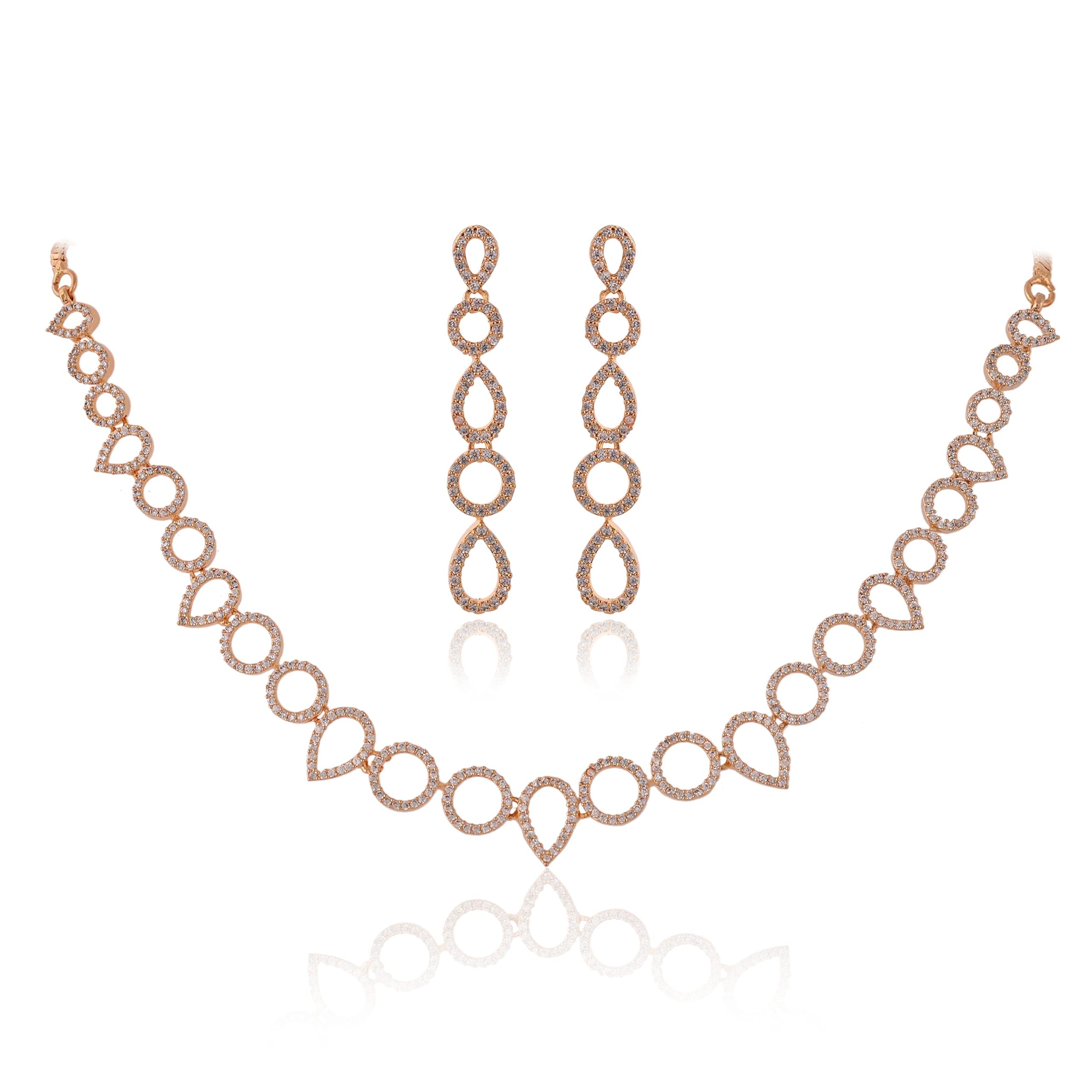 RATNAVALI JEWELS American Diamond Rose Gold Plated Jewellery Light Necklace Set with Earring for Women/Girls RV4176RG (B0B19ZWQH5) Amazon Price History, Amazon Price Tracker