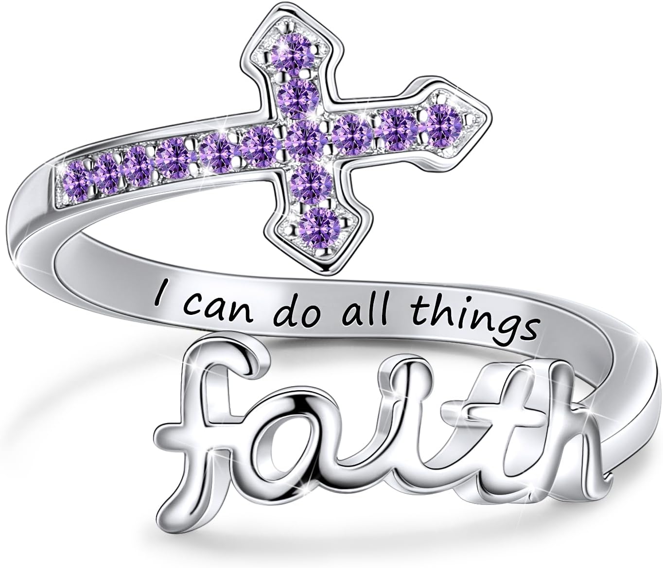 LYTTMAB Birthstone Faith Ring For Women, Sterling S925 Silver Cross Ring For Women, Christian Ring Jesus Ring Religious Christian Gift