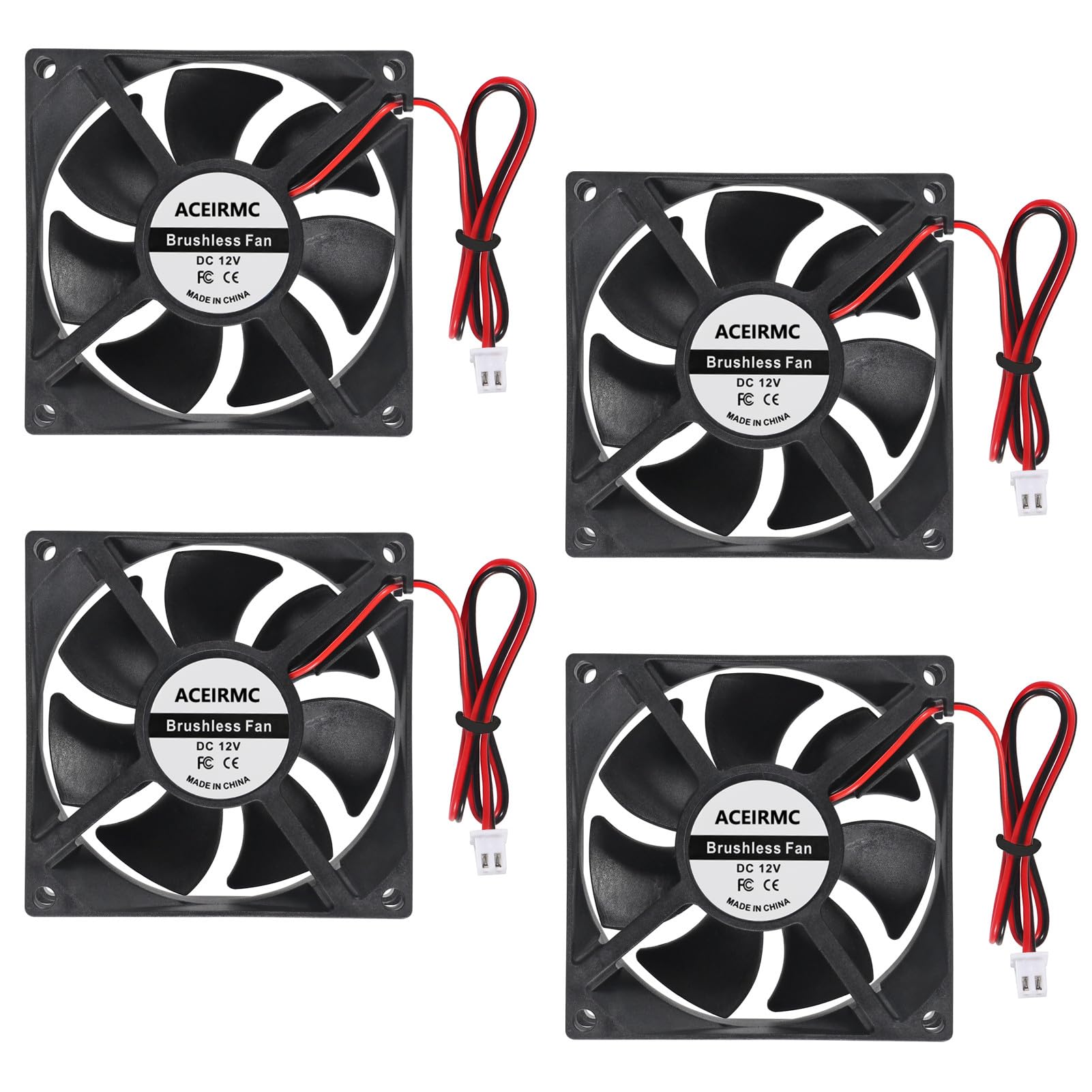 ACEIRMC 4pcs 8025 Cooling Fan 80x80x25mm DC 12V Cooler Brushless Fan 80mm Fan XH2.54 2Pin for DIY PC Computer Cooling Case Fan 80mm 25mm (12V 2pin)
