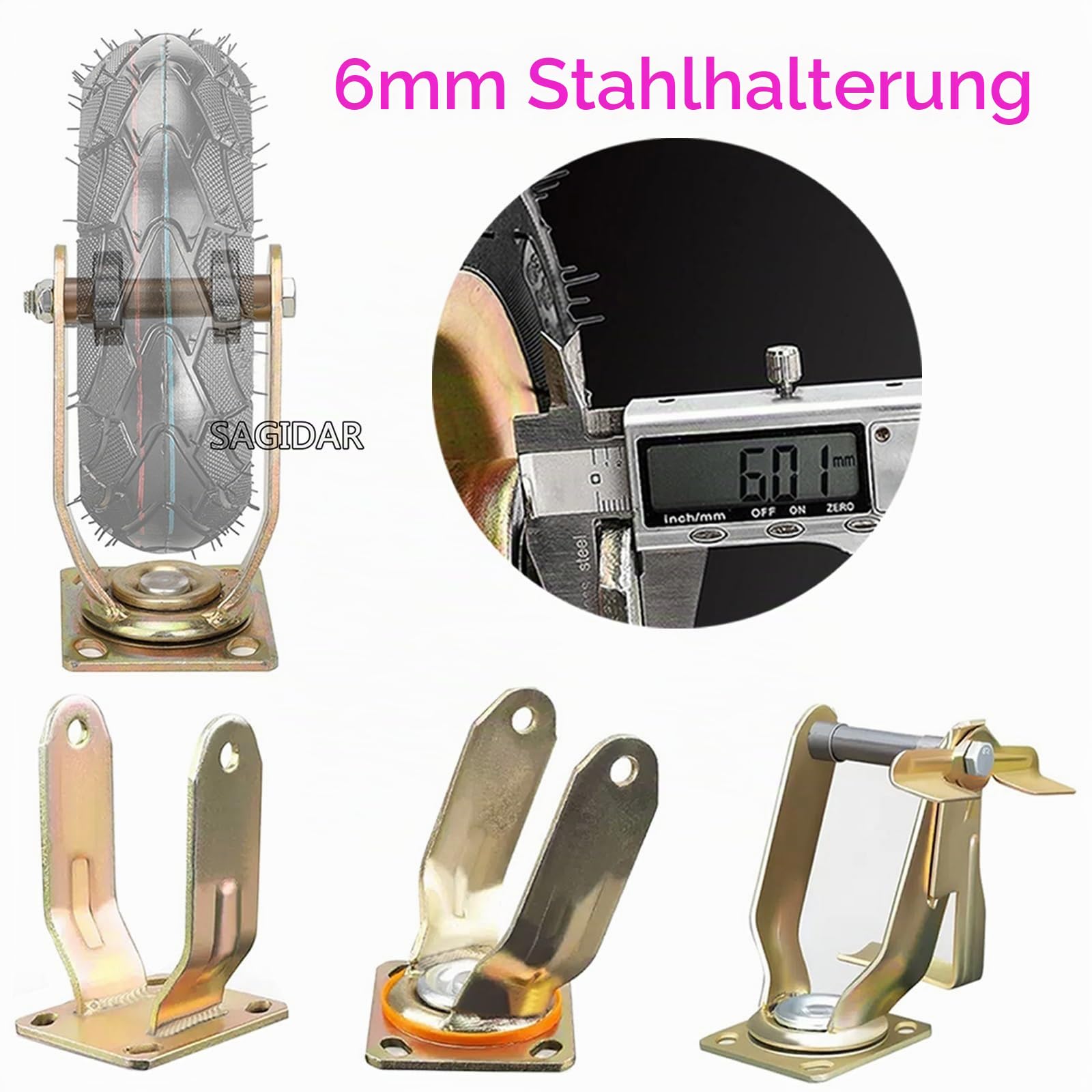 SAGIDAR Lenkrolle Luftrad, 2 Stück Geräuschlose Schwerlast Rollen, Luftreifen Gummi Rollen Ø 200/250mm, Mit Bremse, Schrauben & Metallplatten, Leicht Zu Installieren, Plattformwagen Rad