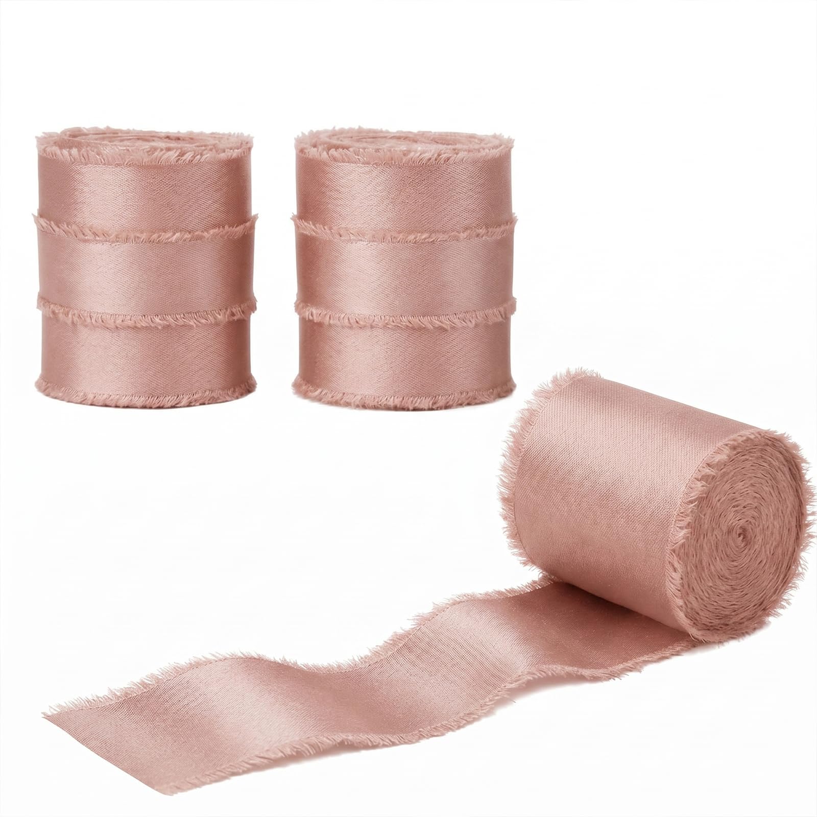 CYunhui Handmade Fringe Chiffon Silky Ribbon, Pink 3Rolls