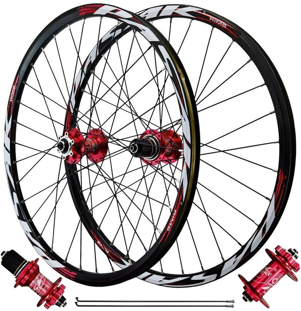 Aluminum Alloy Mountain Bicycle Wheels 26/27.5/29 Inch, Disc Brake 4 Sealed Bearing Mountain Cycling Wheelst Rim 32H Compatible 7-11 Speed Cassette