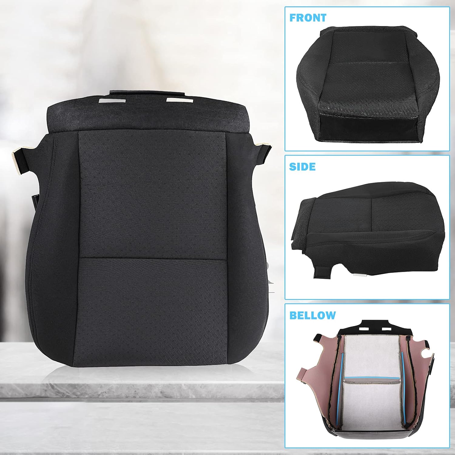 Driver Seat Cover Replacement Cloth for 2010 2011 2012 2013 2014 Chevy Silverado 1500 2500 HD 3500 HD Avalanche Suburban GMC Sierra Yukon XL - Replace 20833416 Front Bottom Cushion Cover Protector