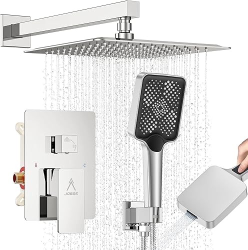 Miniatura 9 de Sistema de Ducha Moderno de Lluvia de Latón Juego de Grifería con Válvula y Desviador Mezclador de Ducha con Ducha de Mano de Alta Presión Válvula