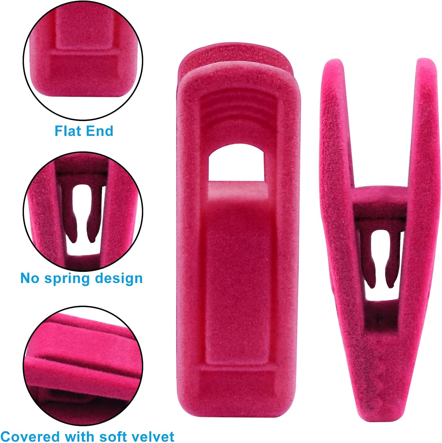 Hordion 20Pcs Hot Pink Velvet Hangers Clips, Strong Finger Flocked Clips