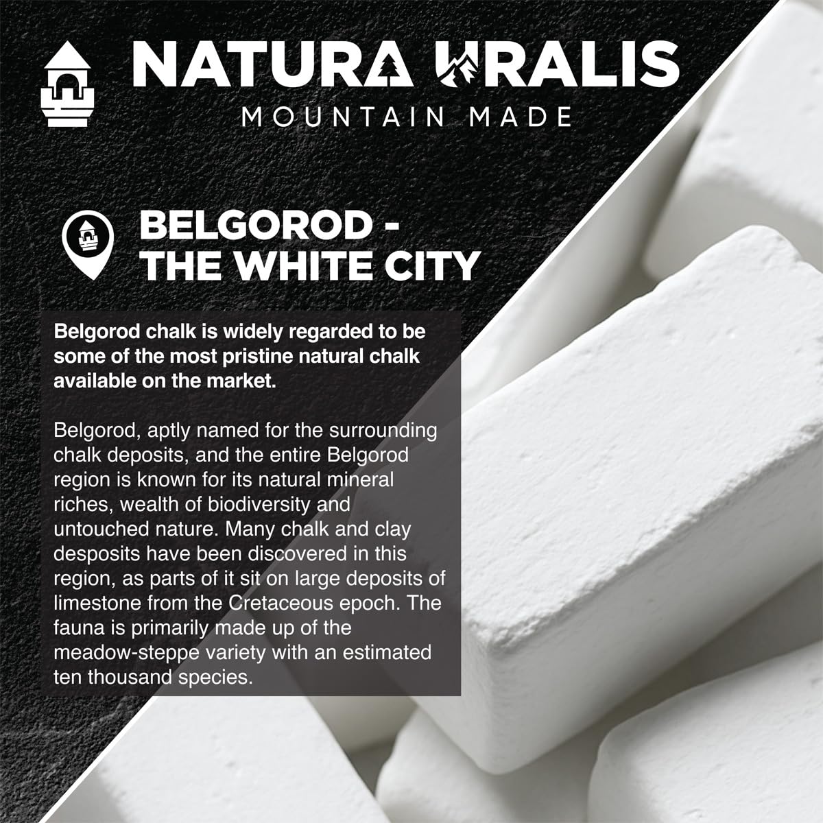 Natura Uralis Premium Belgorod Kreide-Mini-Riegel | 500 g weiße Kreide-Minis - Knackig, Angenehm erdig, Samtig und fest in der Textur, ASMR-Erlebnis, natürliches Calciumcarbonat