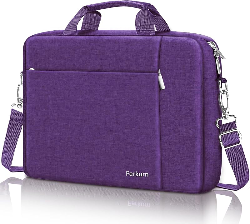 Ferkurn Maletín para computadora portátil para mujer y hombre, compatible con HP Envy Pavilion Omen/LG Gram/MSI/Dell Inspiron XPS/Lenovo/Acer, maletín tipo mensajero con correa para el hombro, morado, 15,6 16 pulgadas