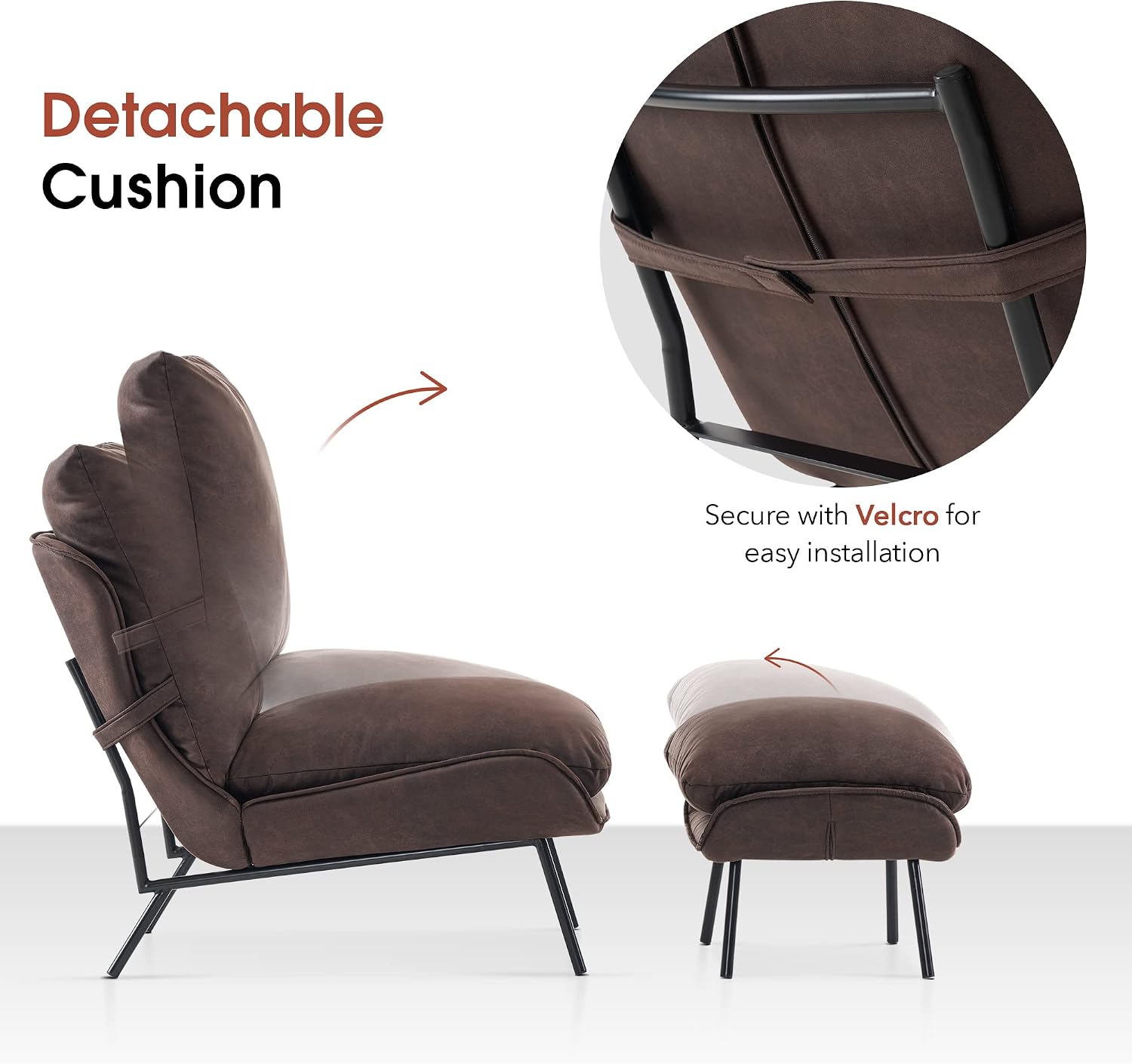 MCombo Modern Accent Chair with Ottoman, Leathaire Fabric Armless Chair, Upholstered Leisure Chairs for Small Space, Living Room & Bedroom LW951 (Dark Brown)