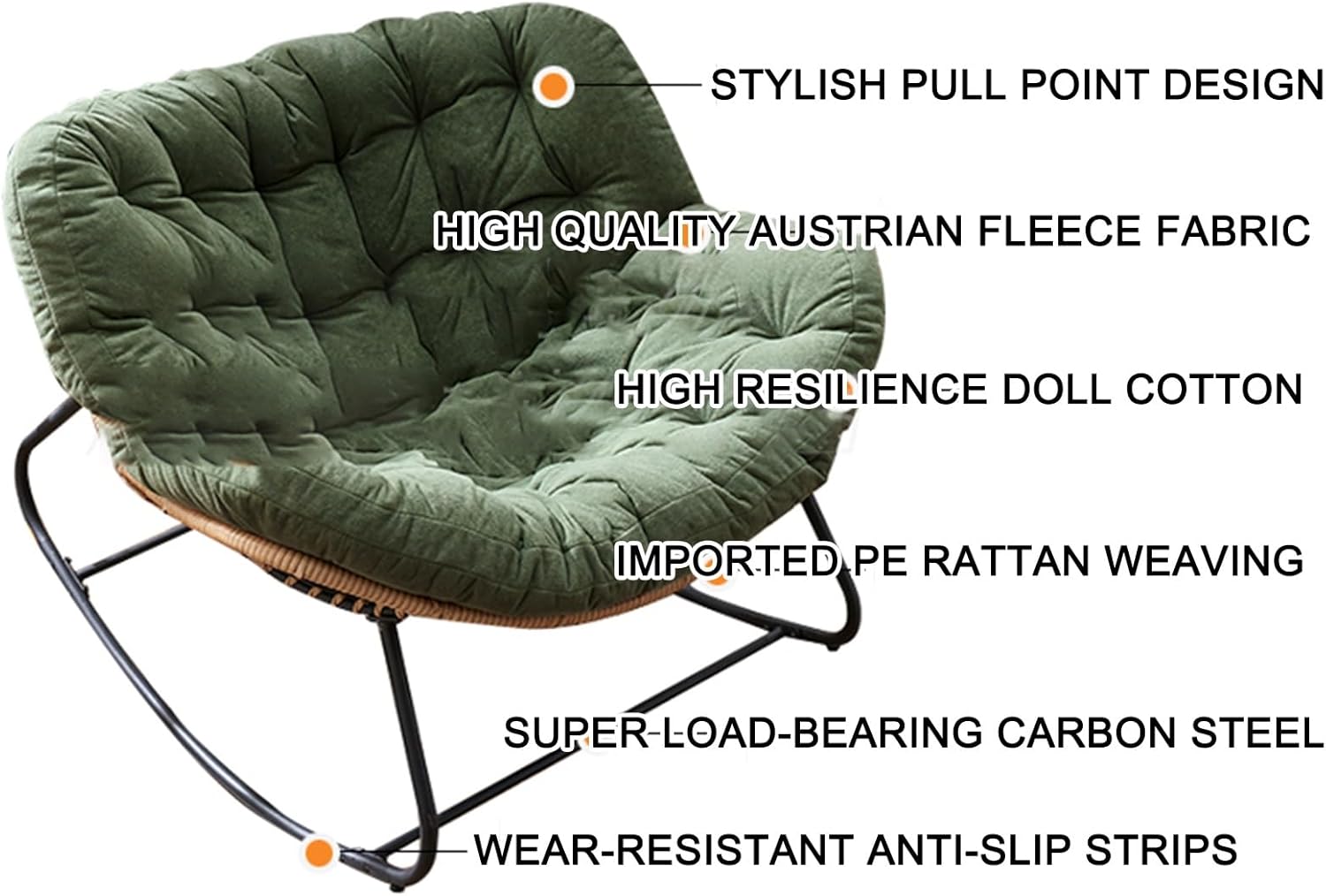 Outdoor Patio Rocking Chair Indoor Rattan Rocker Egg Chair Padded Cushion Rocker Recliner Chair Outdoor Modern Lounge Chair for Front Porch Balcony Garden Lawn Living Room