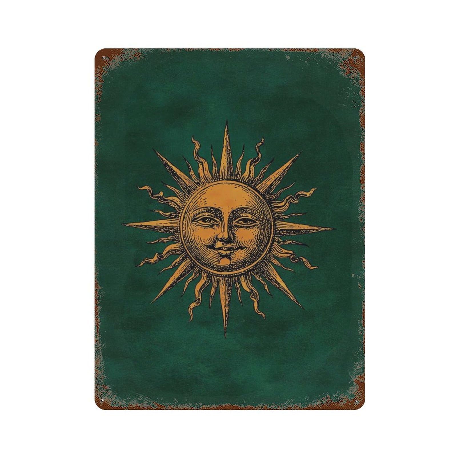 xiaoxiaoshen Golden Sun Celestial Astrology Mystical Cosmic Boho Spiritual Work Wall Decor Art Metal Tin Poster Modern Home Decor Art Home Bar Shop Decorations Vintage Sign 40x30cm