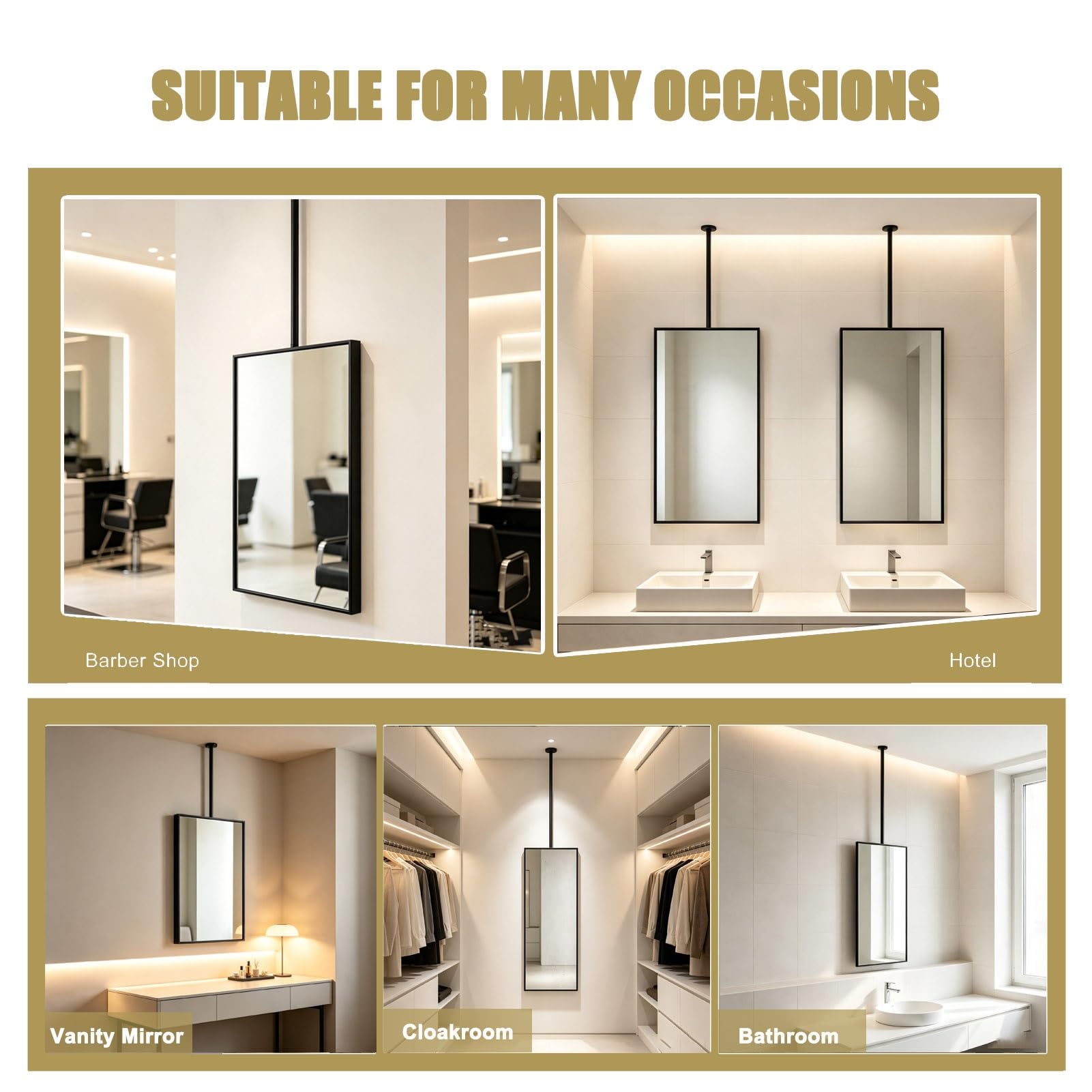 Specchi decorativi rettangolari da parete, specchio sospeso a soffitto per trucco da barba, guardaroba, bagno, specchio quadrato con cornice in metallo nero(40cmx60cm)