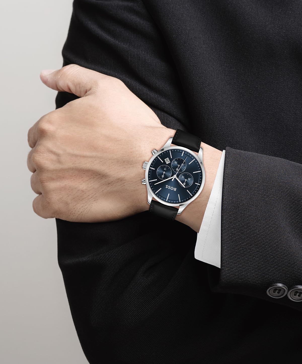 BOSS Avery Men's 42mm Chronograph Stainless Steel Case and Leather Watch, Water Resistant up to 5ATM/50 Meters, Business Elegance
