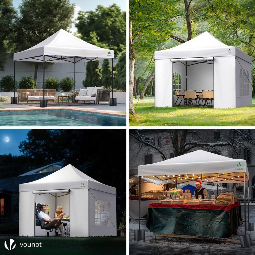 Image showing the canopy tent with all four sidewalls attached, including window panels and a door panel.