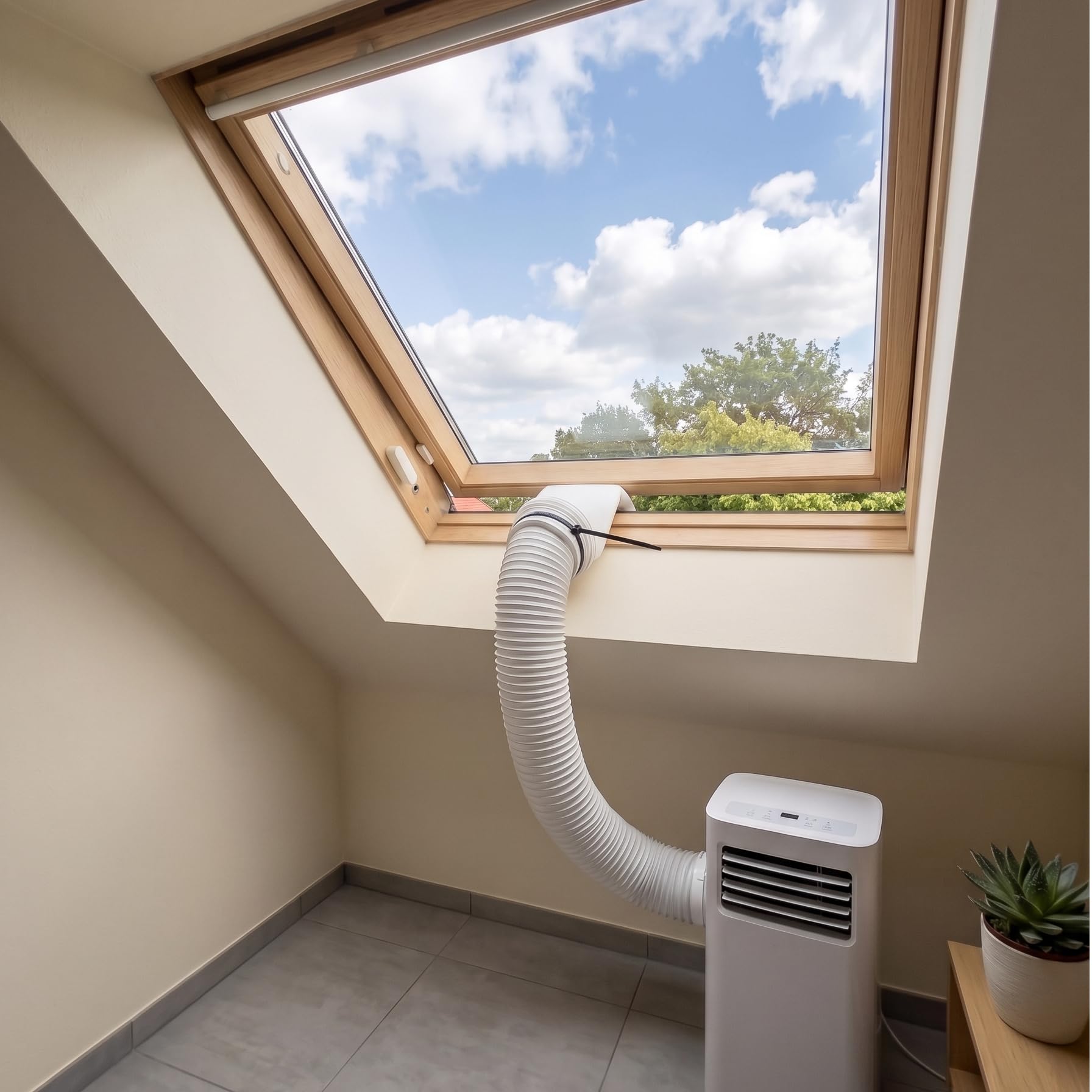 Fensteradapter für mobile Klimaanlagen & Klimageräte | Abluftschlauch Adapter für Dachfenster, Kippfenster & Türen mit geringem Spalt von nur 35mm! (für 130mm Schlauch)