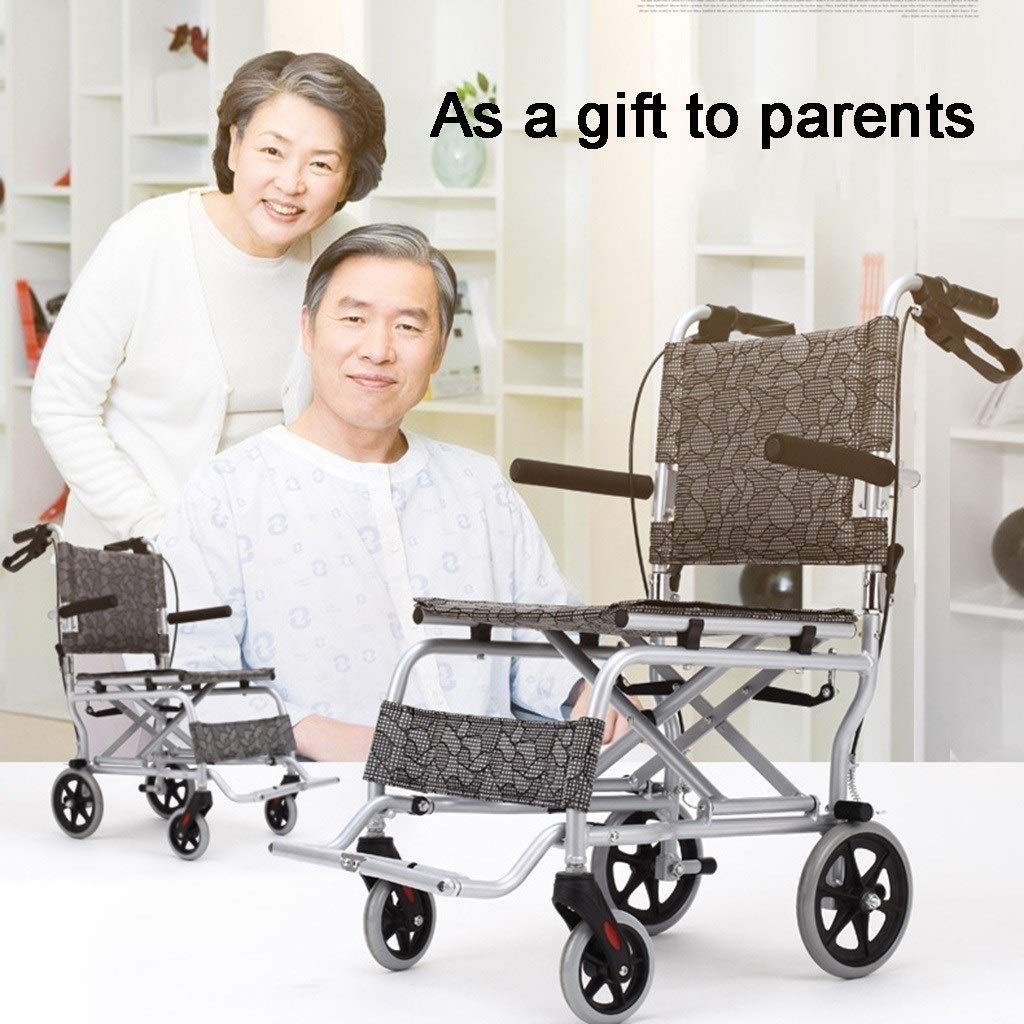 Sedia a rotelle piegante della sedia a rotelle per la sedia a rotelle ultraleggera del carrello anziano della sedia a rotelle portatile anziana per il viaggio ( Color : Gray , Size : 88*52*90cm )